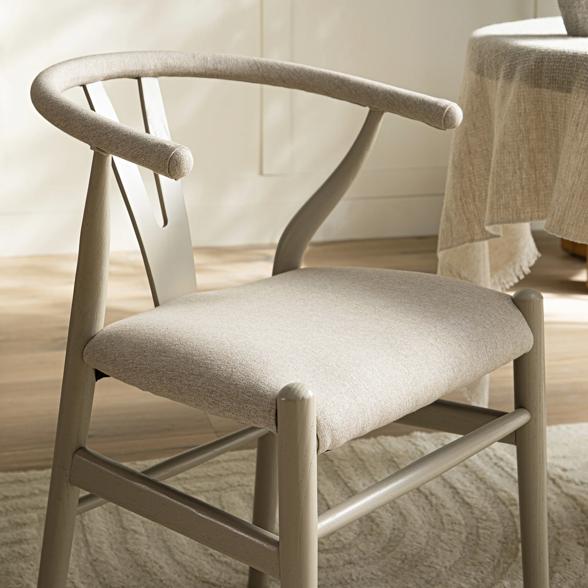 Hansel Upholstered Dining Chair, Taupe Frame with Oatmeal Fabric - Image 3