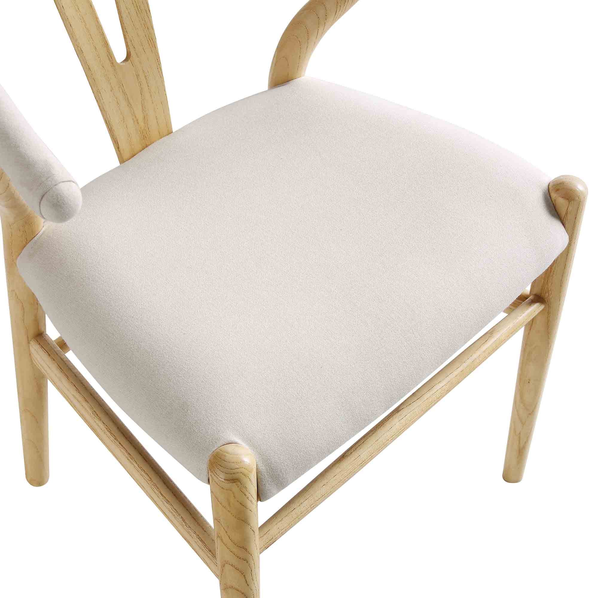 Hansel Upholstered Padded Dining Chair, Beige Fabric and Natural Frame - Image 11
