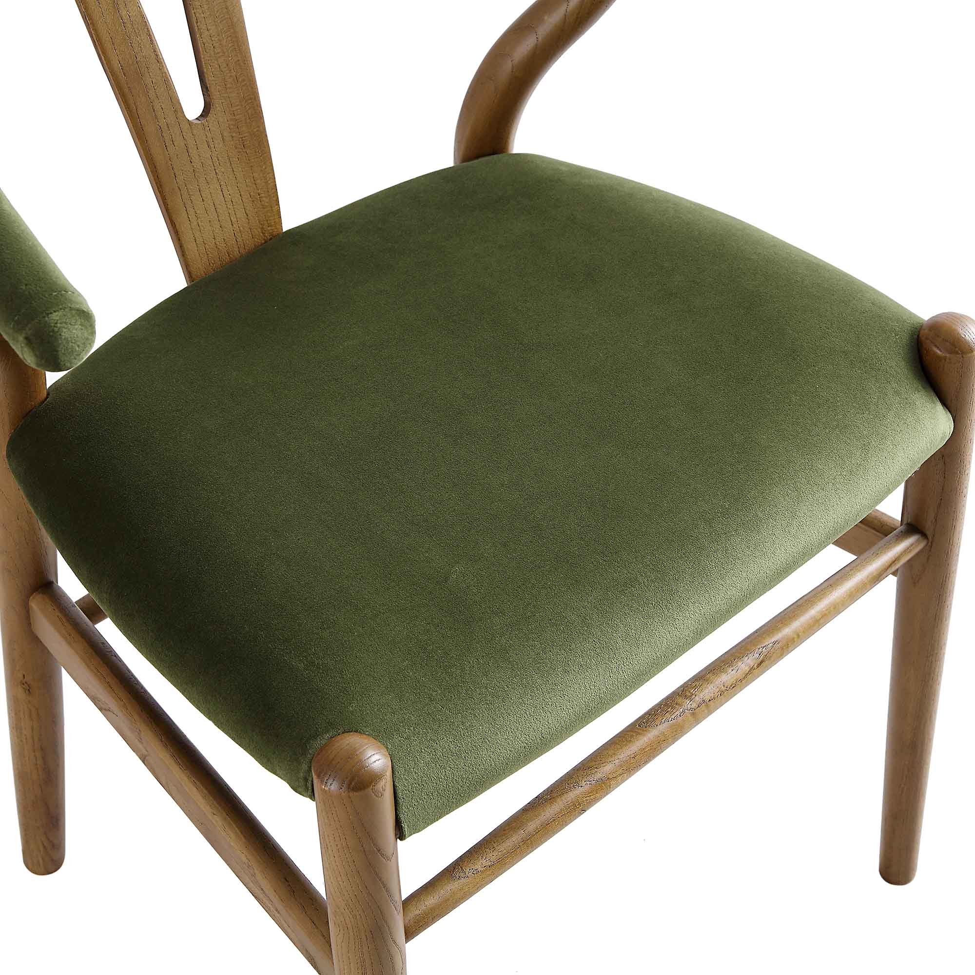 Hansel Upholstered Padded Dining Chair, Moss Green Velvet and Light Walnut Frame - Image 10