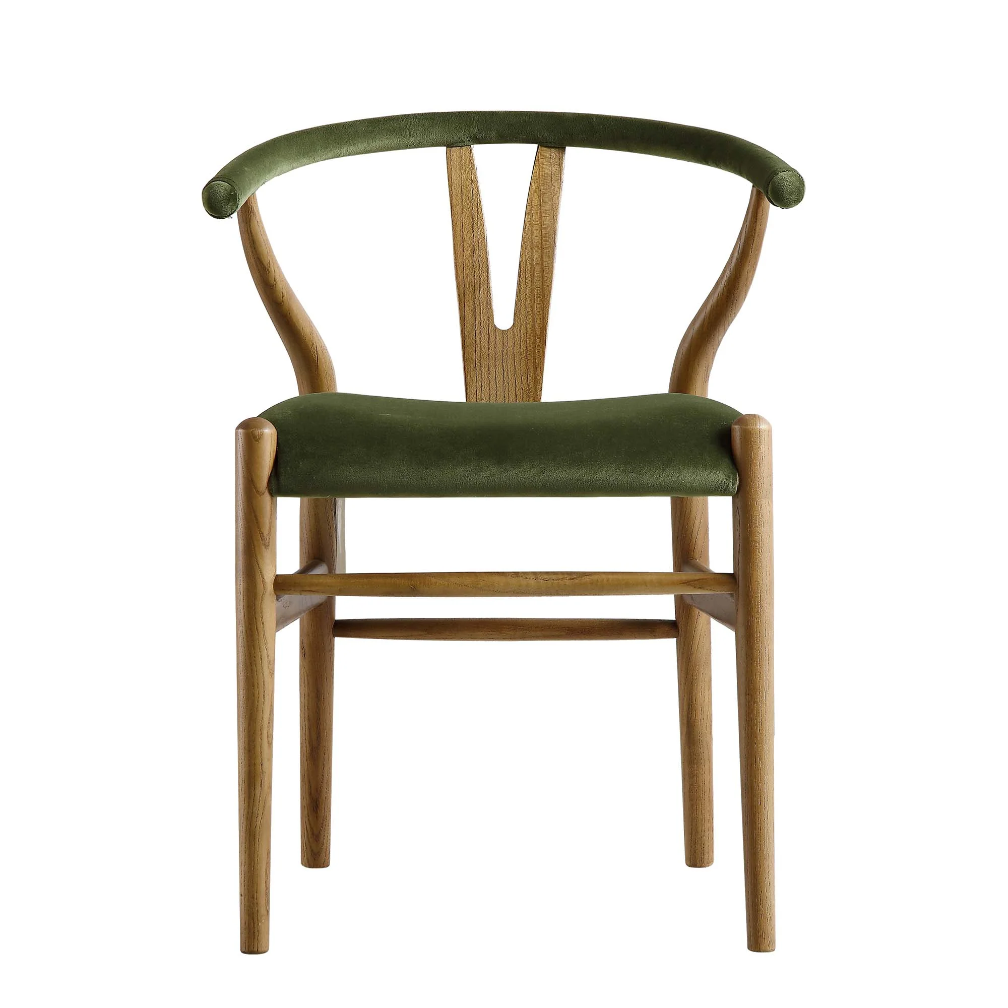 Hansel Upholstered Padded Dining Chair, Moss Green Velvet and Light Walnut Frame - Image 3