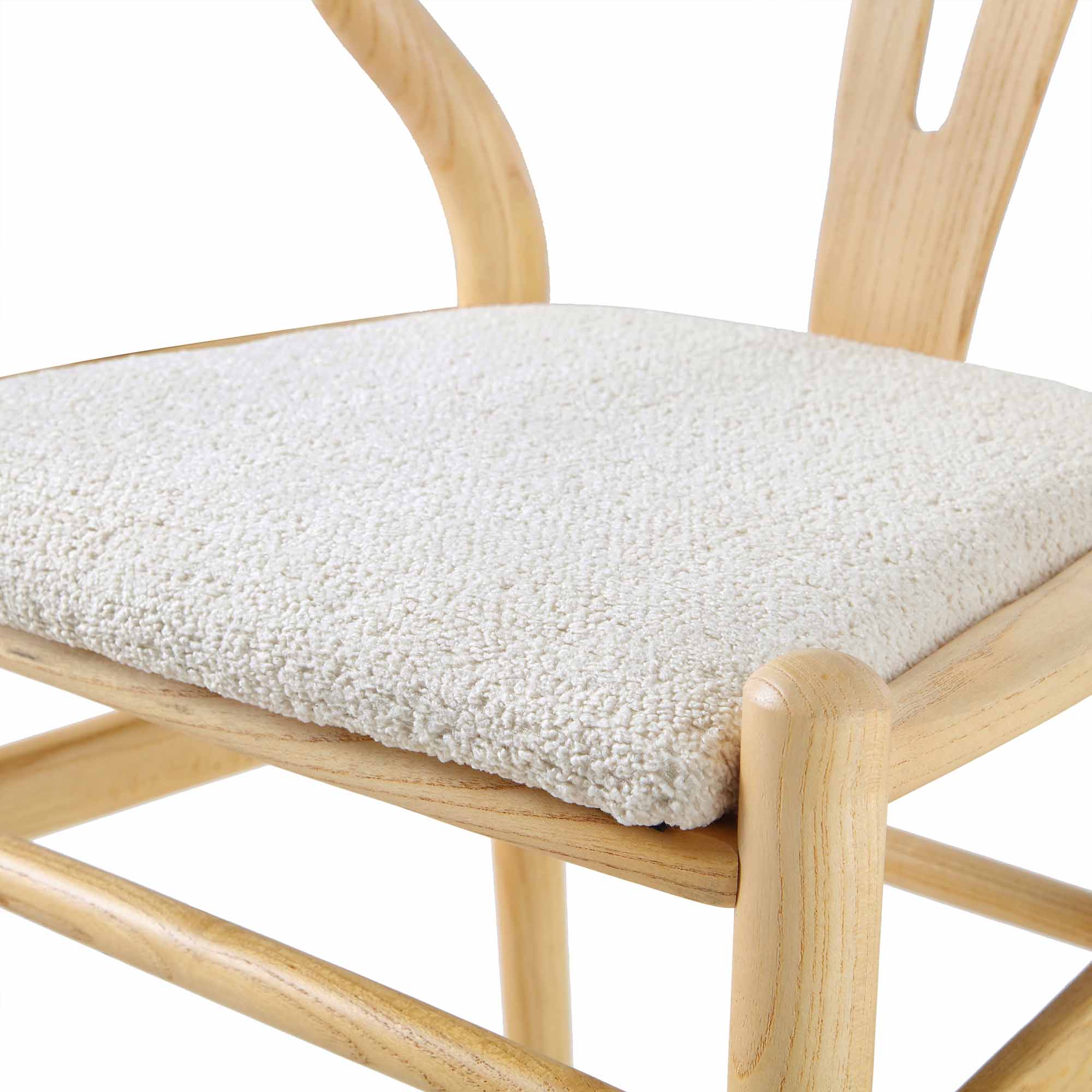 Hansel Wooden Dining Chair, Ivory White Boucle and Natural Frame - Image 10