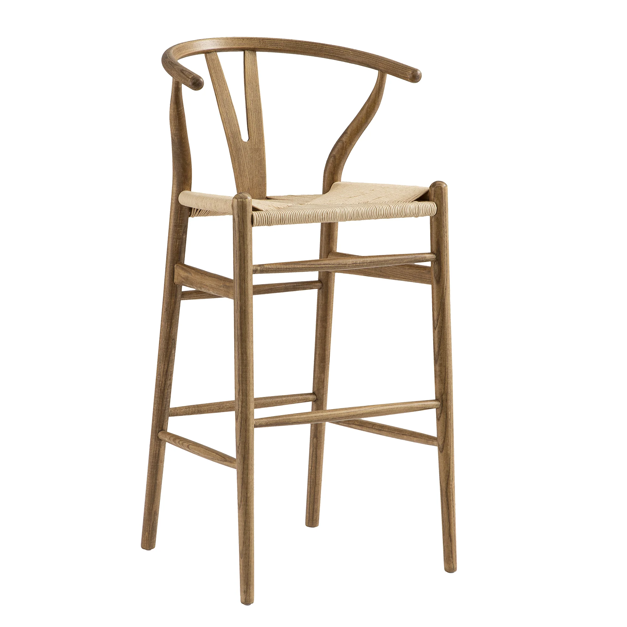 Hansel Wooden Natural Weave Bar Stool, Light Walnut Colour Frame - Image 2
