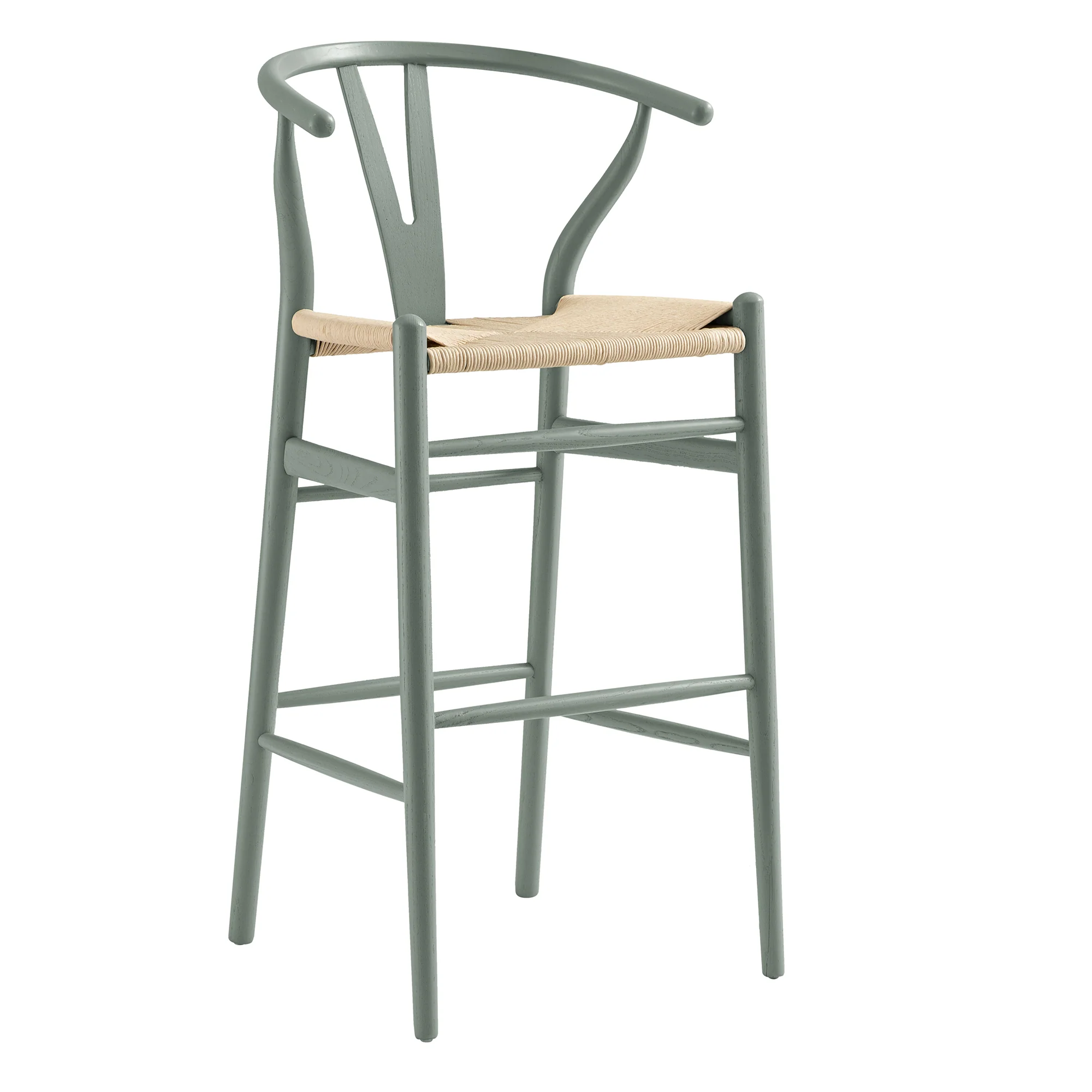 Hansel Wooden Natural Weave Bar Stool, Sage Green Frame - Image 4