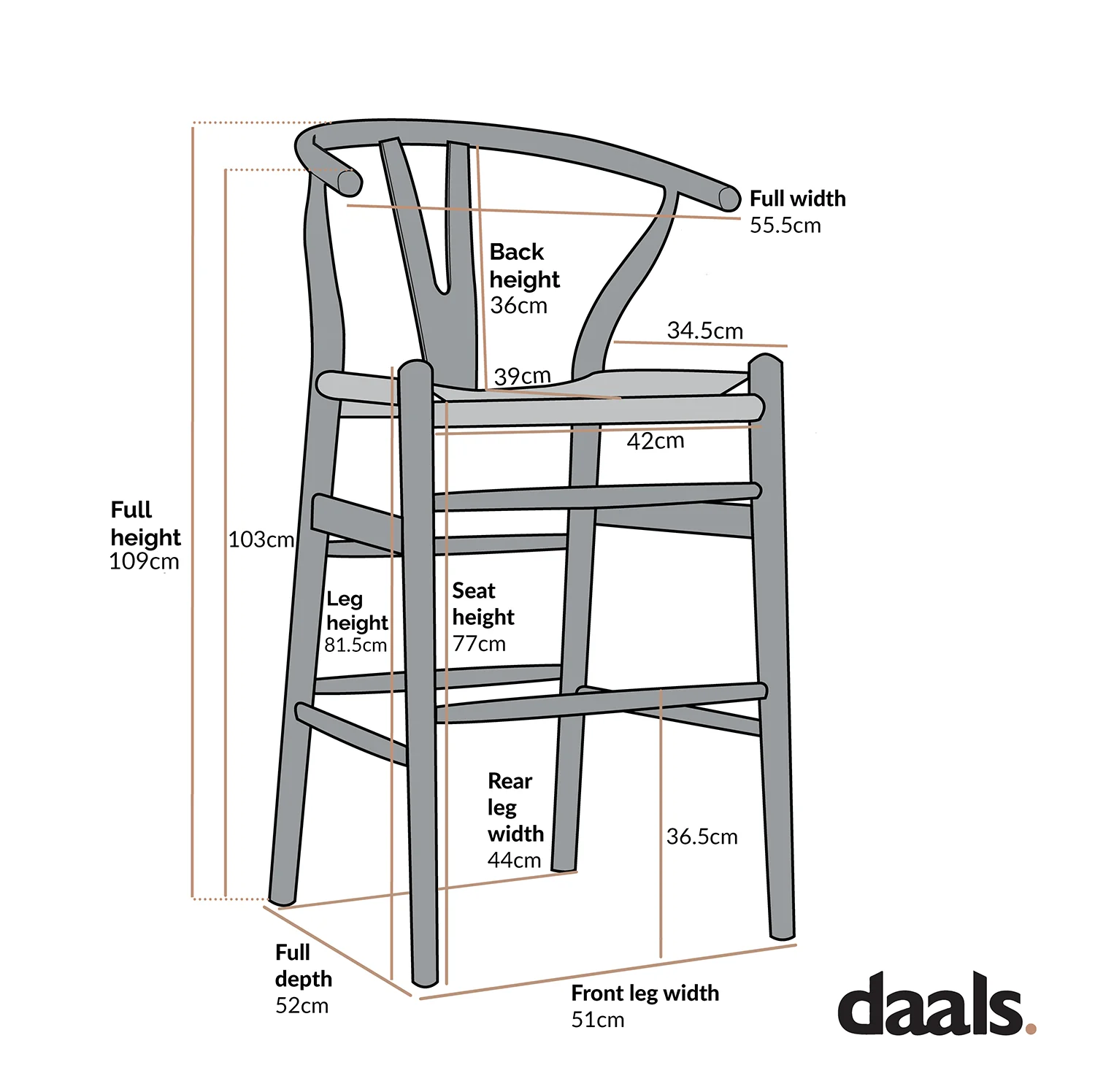 Hansel Wooden Natural Weave Bar Stool, Natural Frame - Image 3