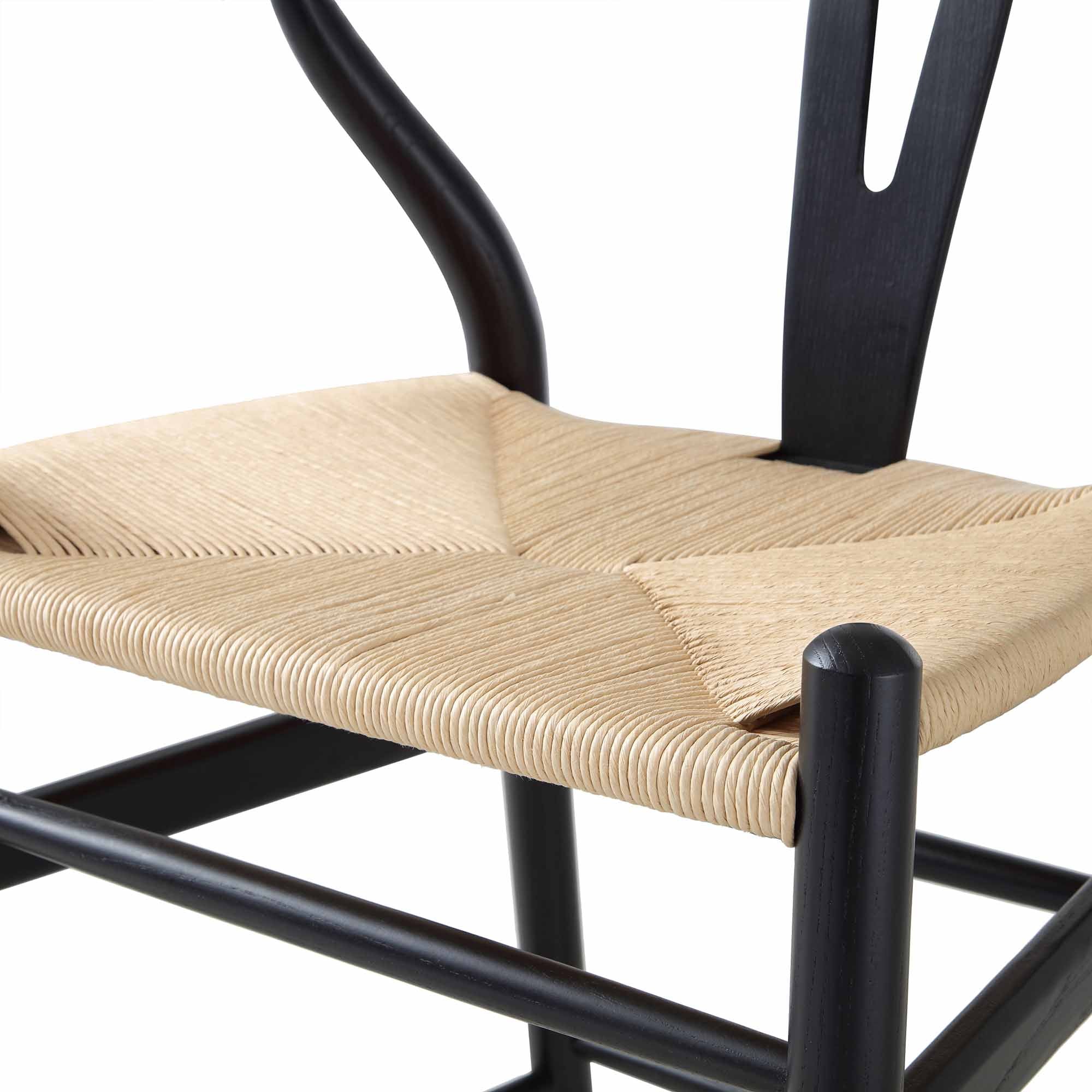 Hansel Wooden Natural Weave Counter Stool, Black Frame - Image 11