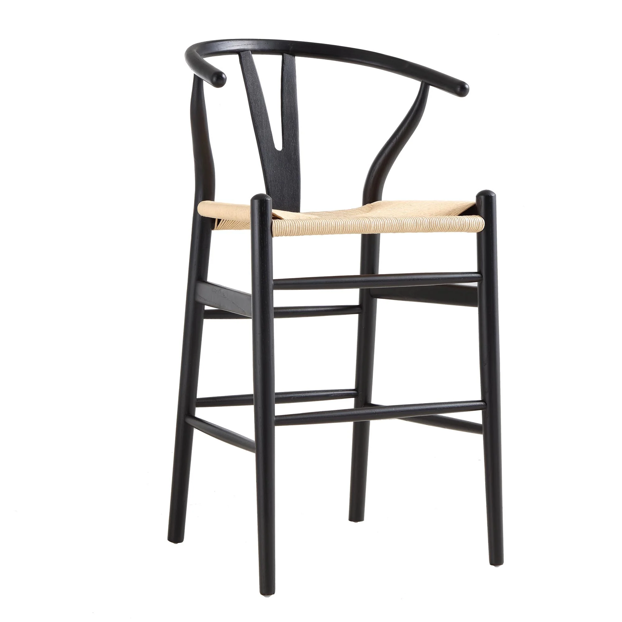 Hansel Wooden Natural Weave Counter Stool, Black Frame - Image 3