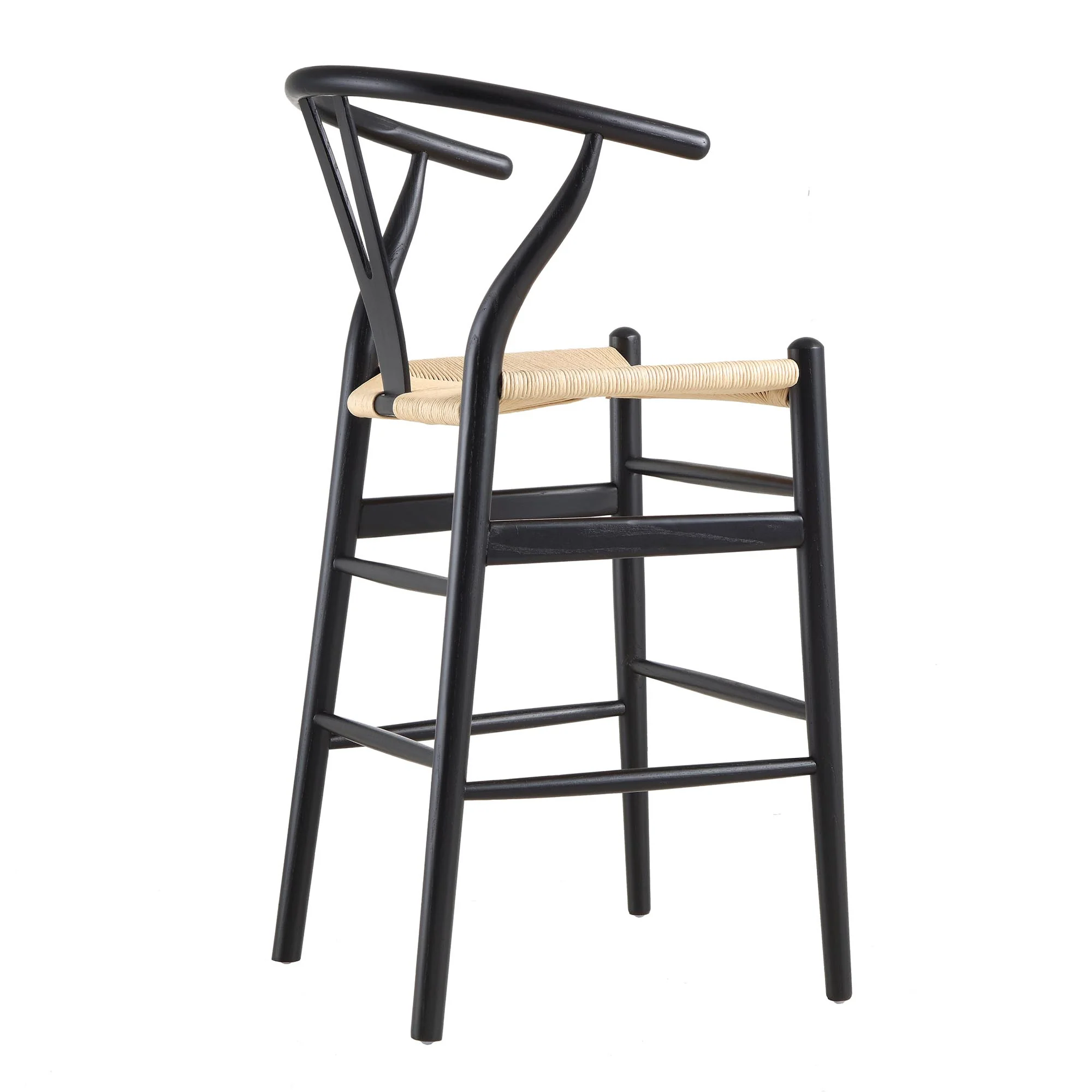 Hansel Wooden Natural Weave Counter Stool, Black Frame - Image 7