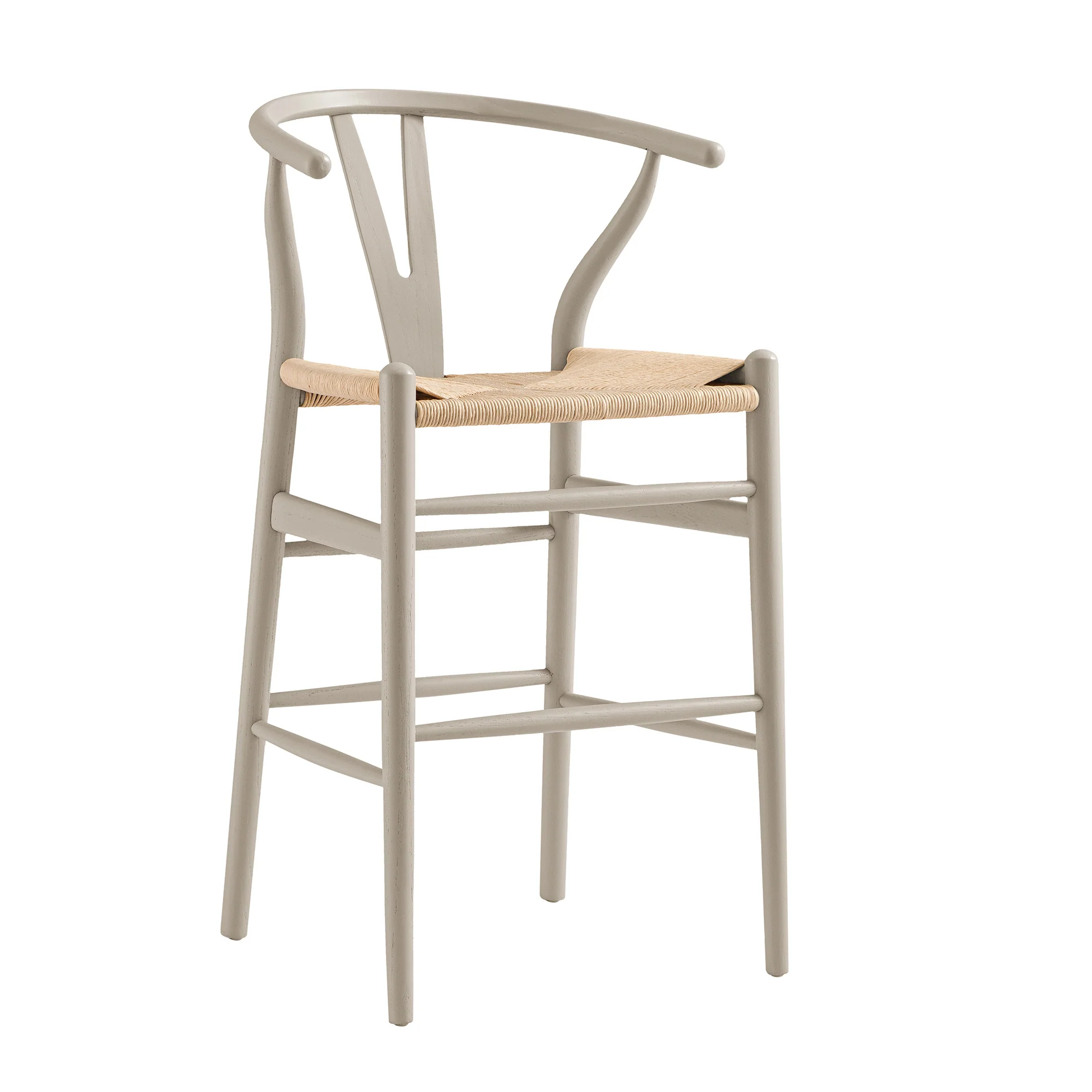 Hansel Wooden Natural Weave Counter Stool, Light Taupe Colour Frame - Image 2