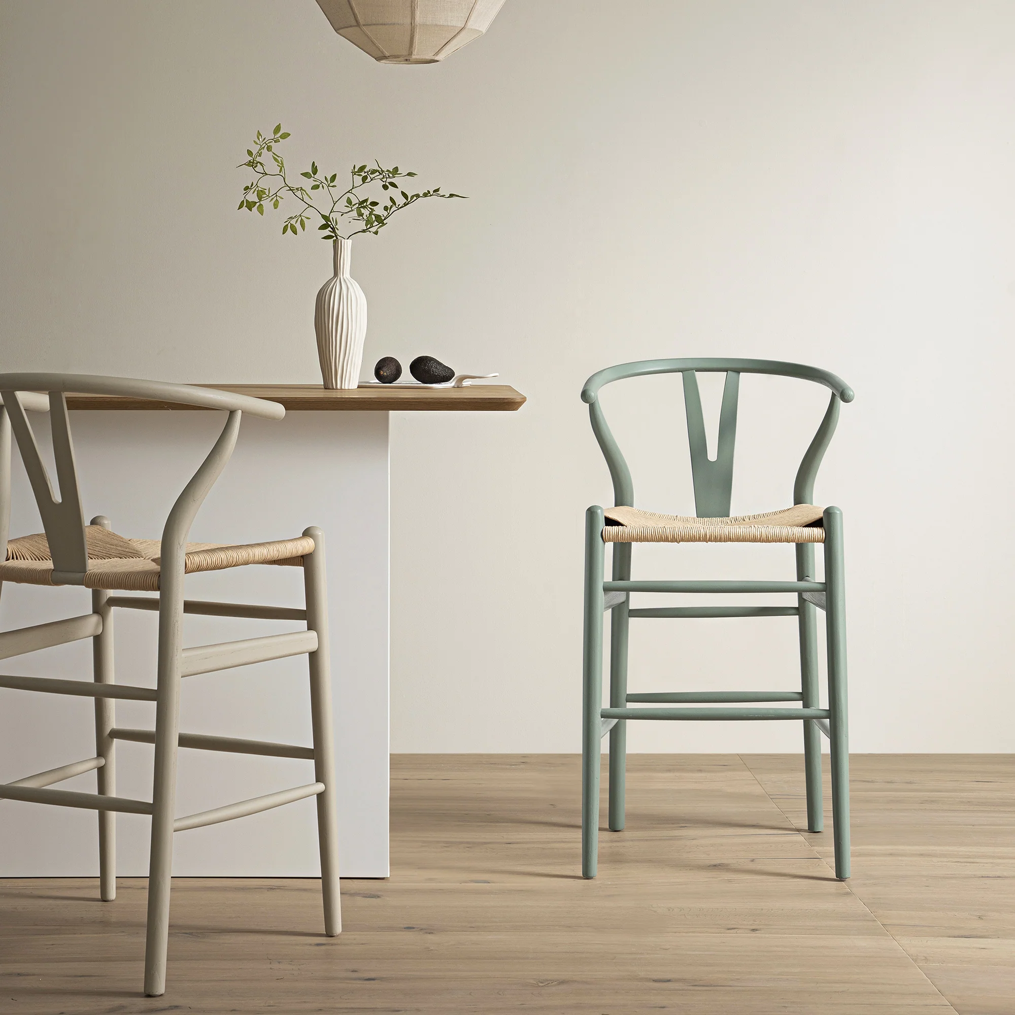 Hansel Wooden Natural Weave Counter Stool, Sage Green Frame - Image 2