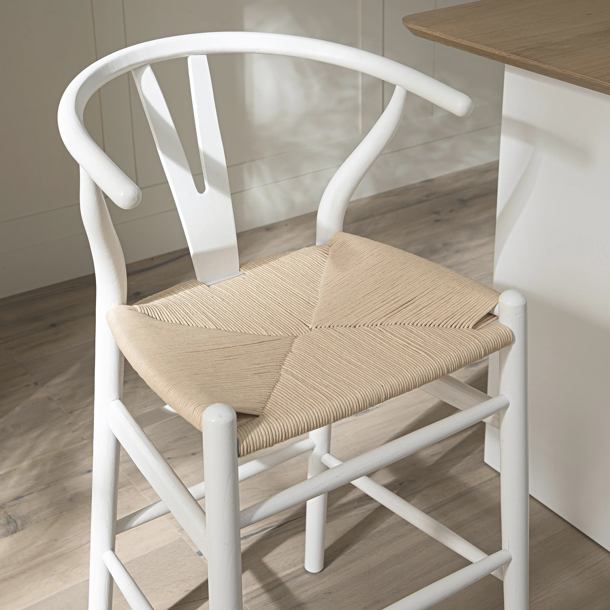 Hansel Wooden Natural Weave Counter Stool, White Frame - Image 3