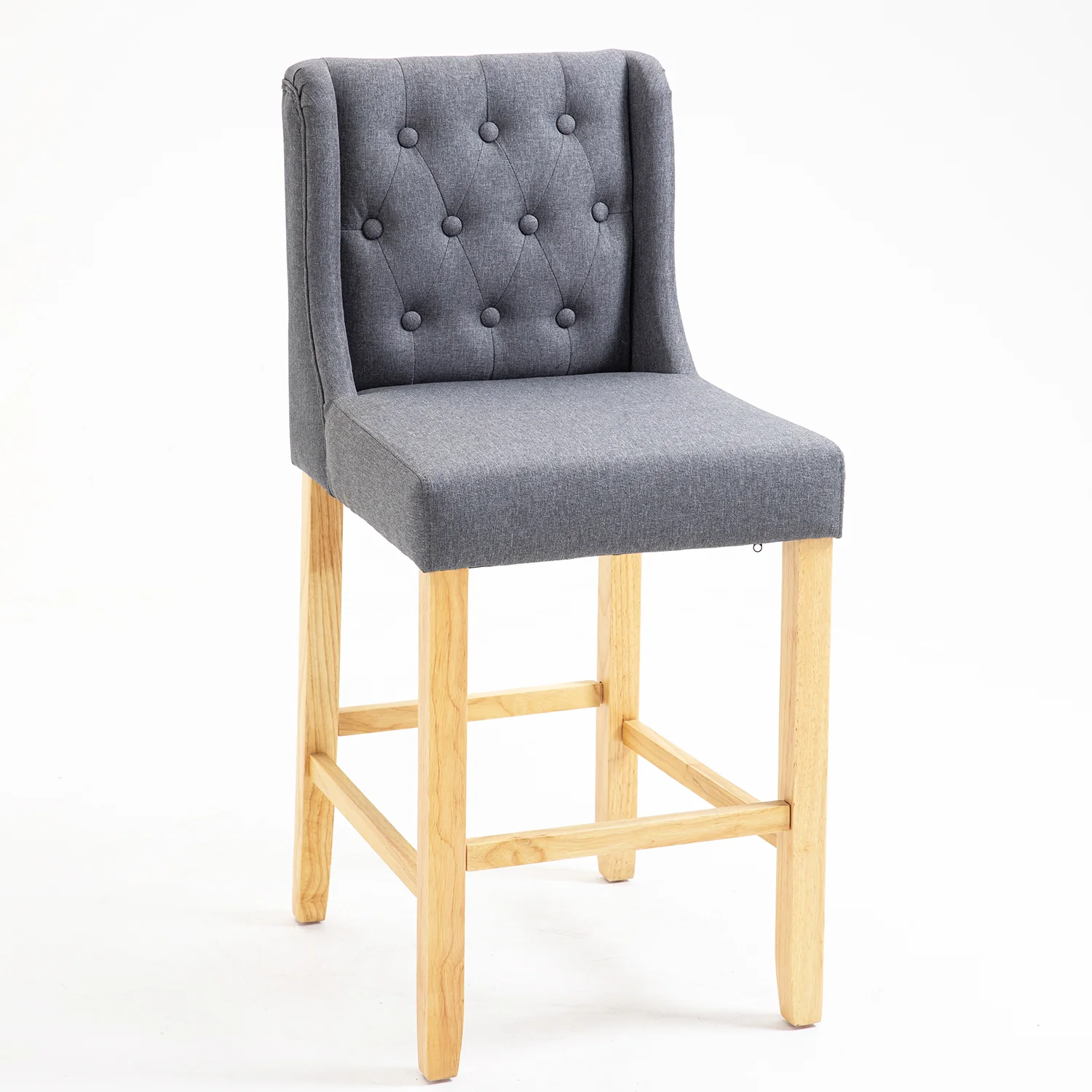 Harbury Set of 2 Buttoned Bar Stools (Light Grey Linen) - Image 3