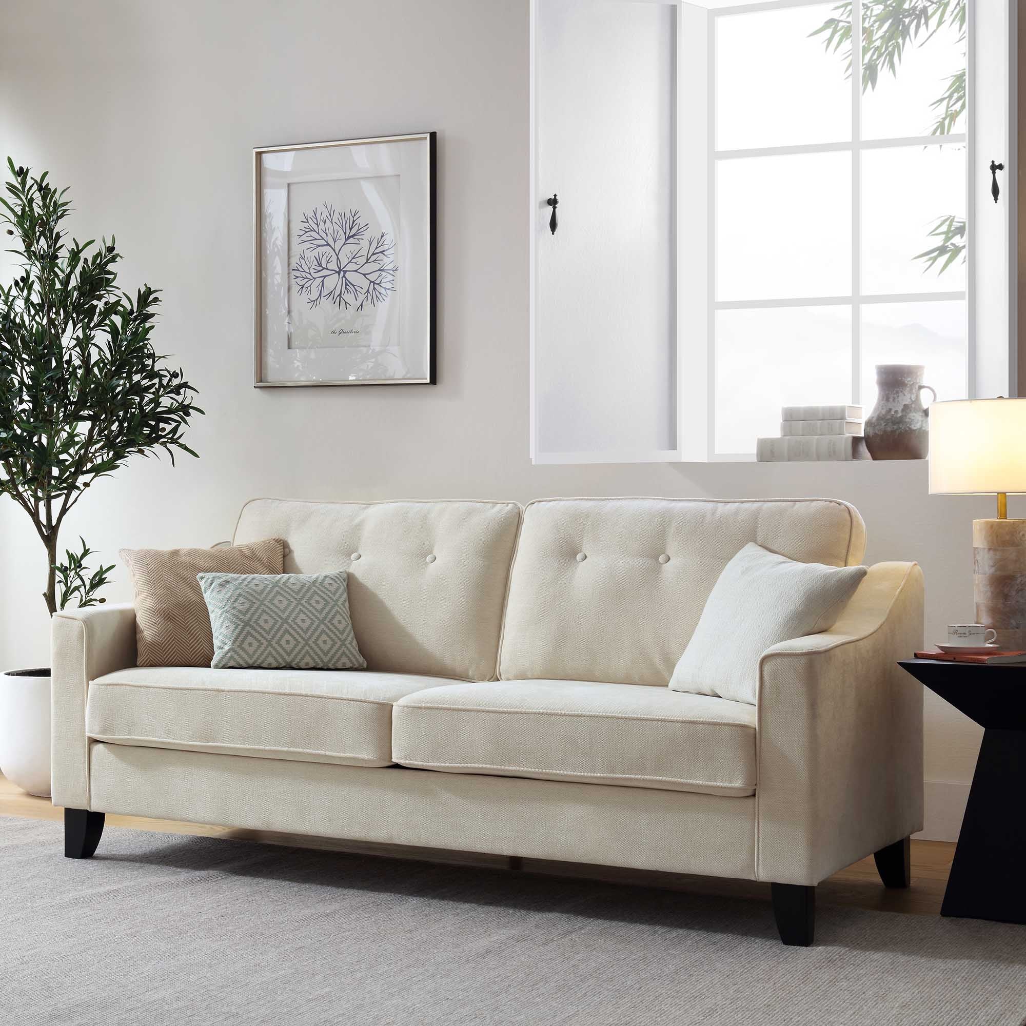 Harper 3-Seater Slope Arm Beige Woven Fabric Sofa - Image 2