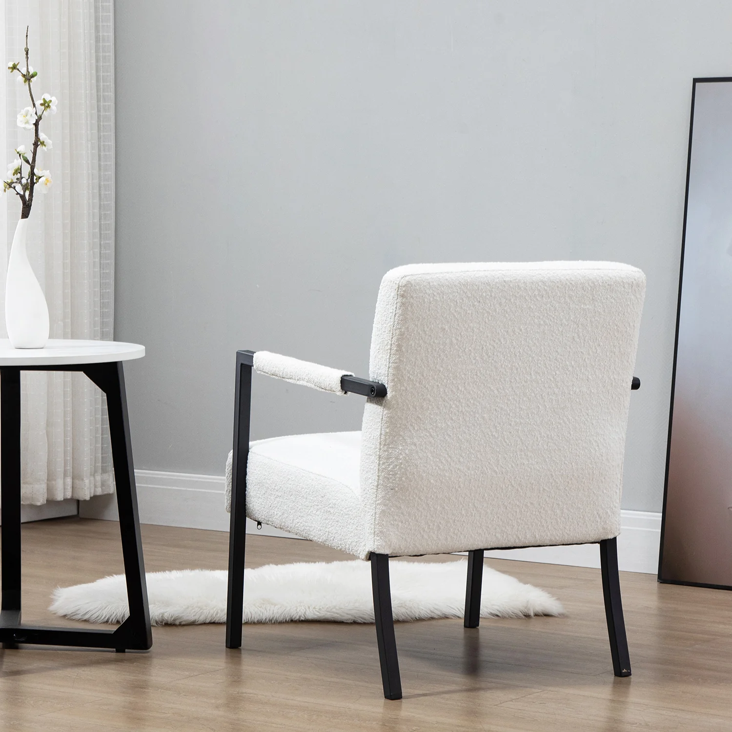 Hatton Steel Frame Boucle Accent Chair (White) - Image 4
