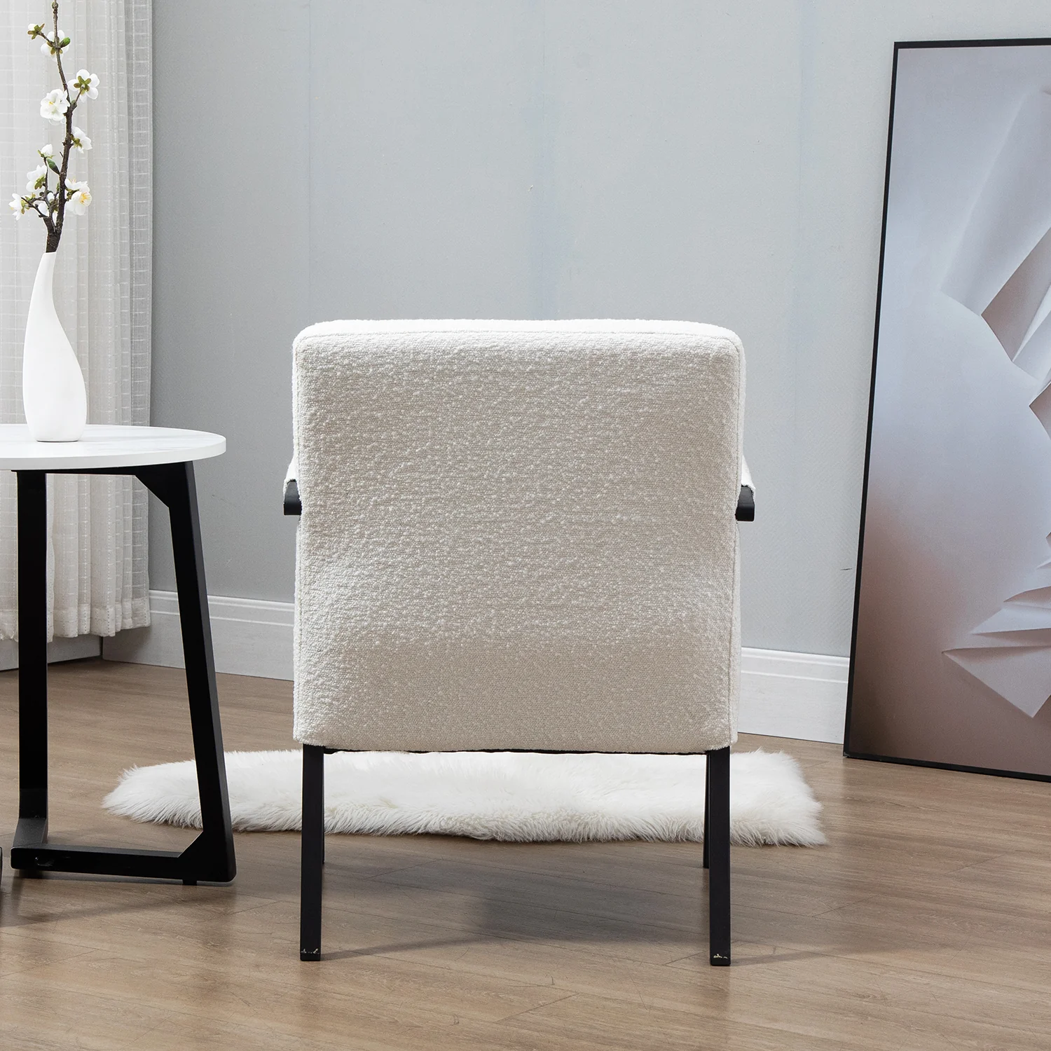 Hatton Steel Frame Boucle Accent Chair (White) - Image 5