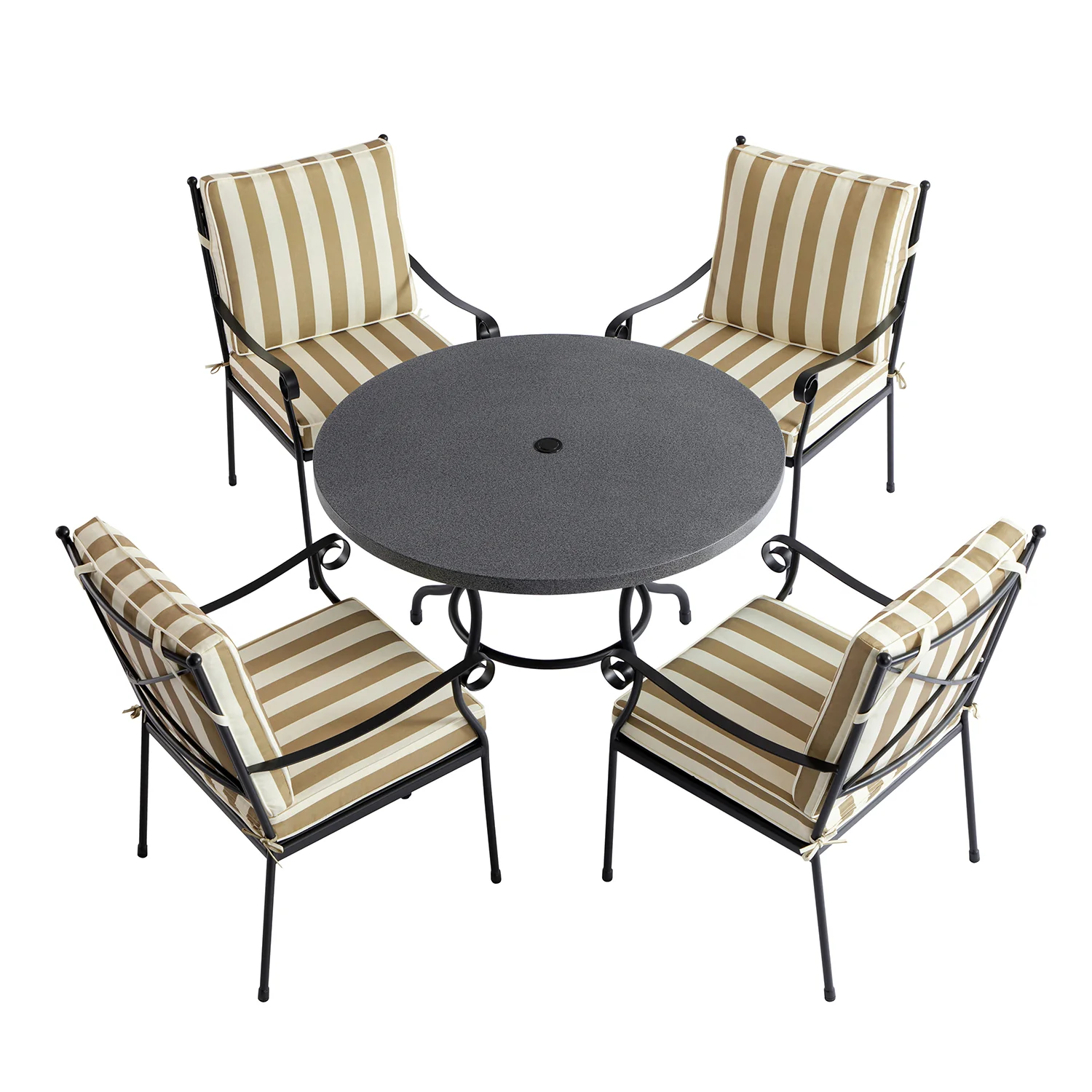Haymes Indoor and Outdoor Metal 4-Seater Round Dining Set, Khaki Stripe - Image 10