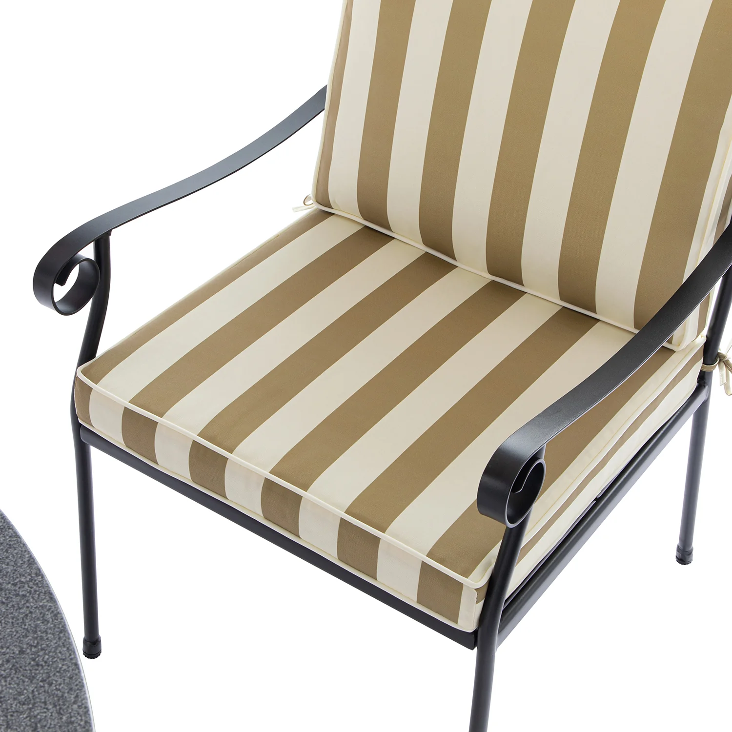 Haymes Indoor and Outdoor Metal 4-Seater Round Dining Set, Khaki Stripe - Image 15