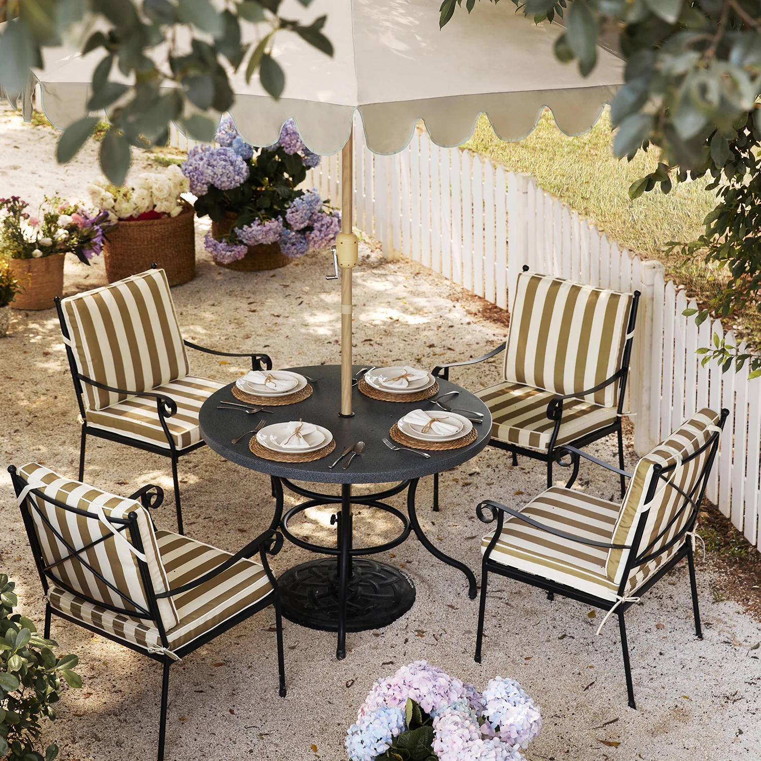 Haymes Indoor and Outdoor Metal 4-Seater Round Dining Set, Khaki Stripe - Image 2