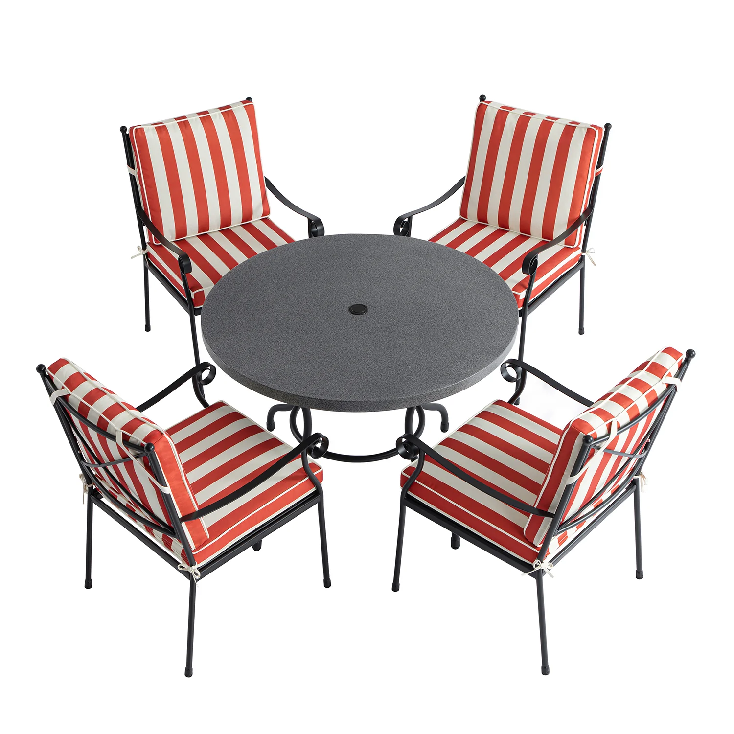 Haymes Indoor and Outdoor Metal 4-Seater Round Dining Set, Scarlet Stripe - Image 2