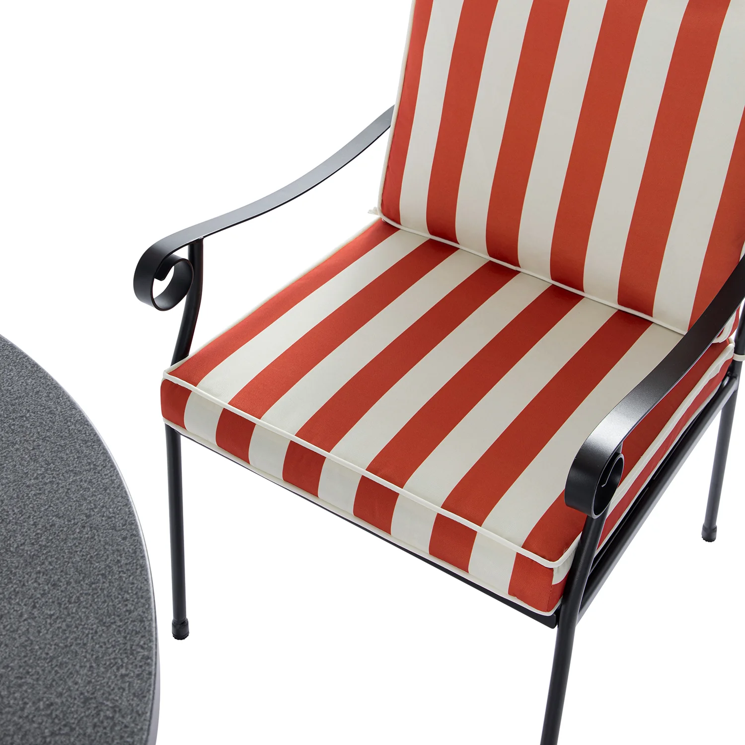 Haymes Indoor and Outdoor Metal 4-Seater Round Dining Set, Scarlet Stripe - Image 9