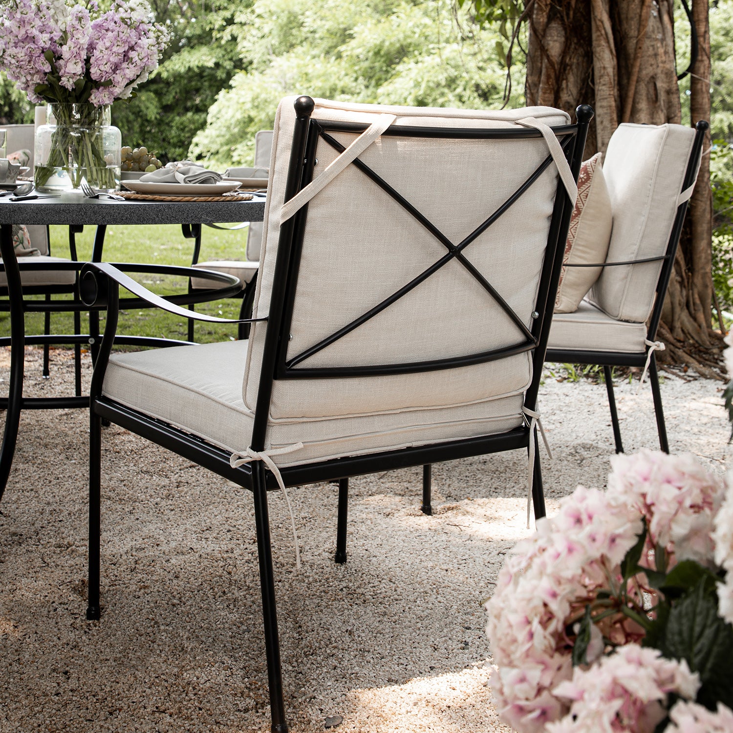 Haymes Indoor and Outdoor Metal 6-Seater Round Dining Set, Beige - Image 6