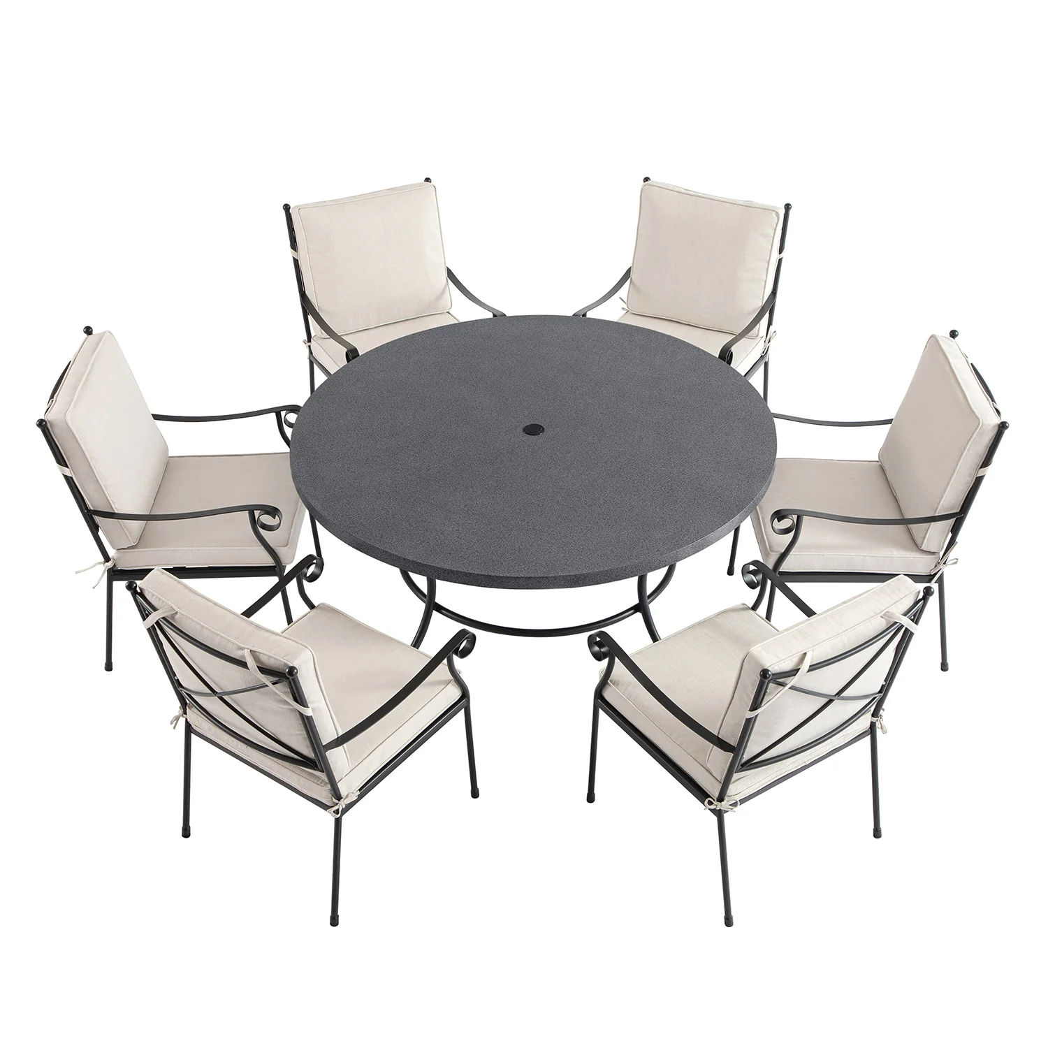 Haymes Indoor and Outdoor Metal 6-Seater Round Dining Set, Beige - Image 8