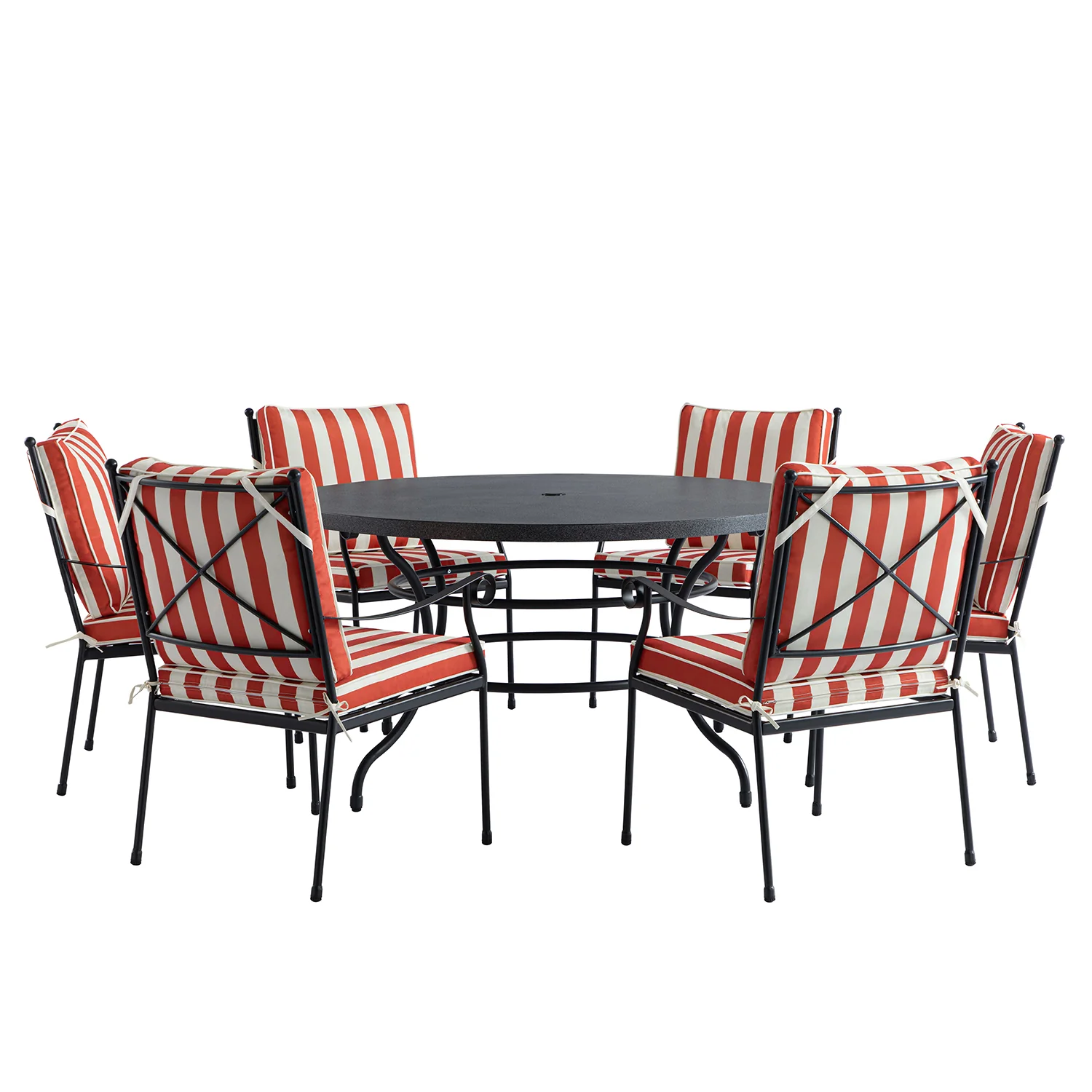 Haymes Indoor and Outdoor Metal 6-Seater Round Dining Set, Scarlet Stripe - Image 11