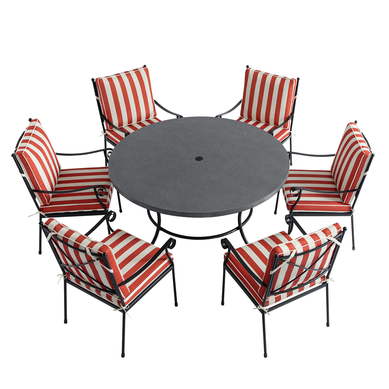 Haymes Indoor and Outdoor Metal 6-Seater Round Dining Set, Scarlet Stripe - Image 12