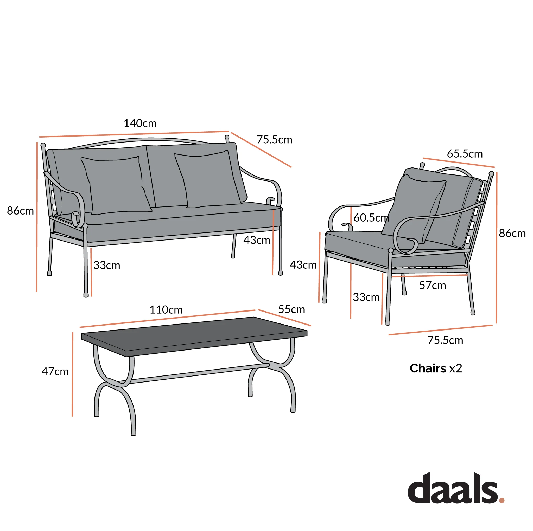 Haymes Indoor and Outdoor Metal Sofa Set with Coffee Table, Reseda Green - Image 3