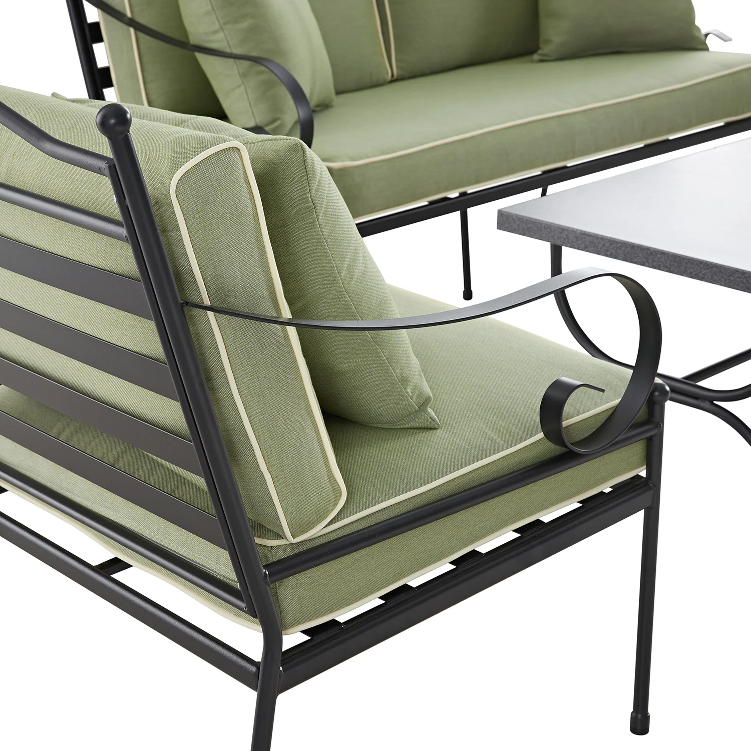 Haymes Indoor and Outdoor Metal Sofa Set with Coffee Table, Reseda Green - Image 7