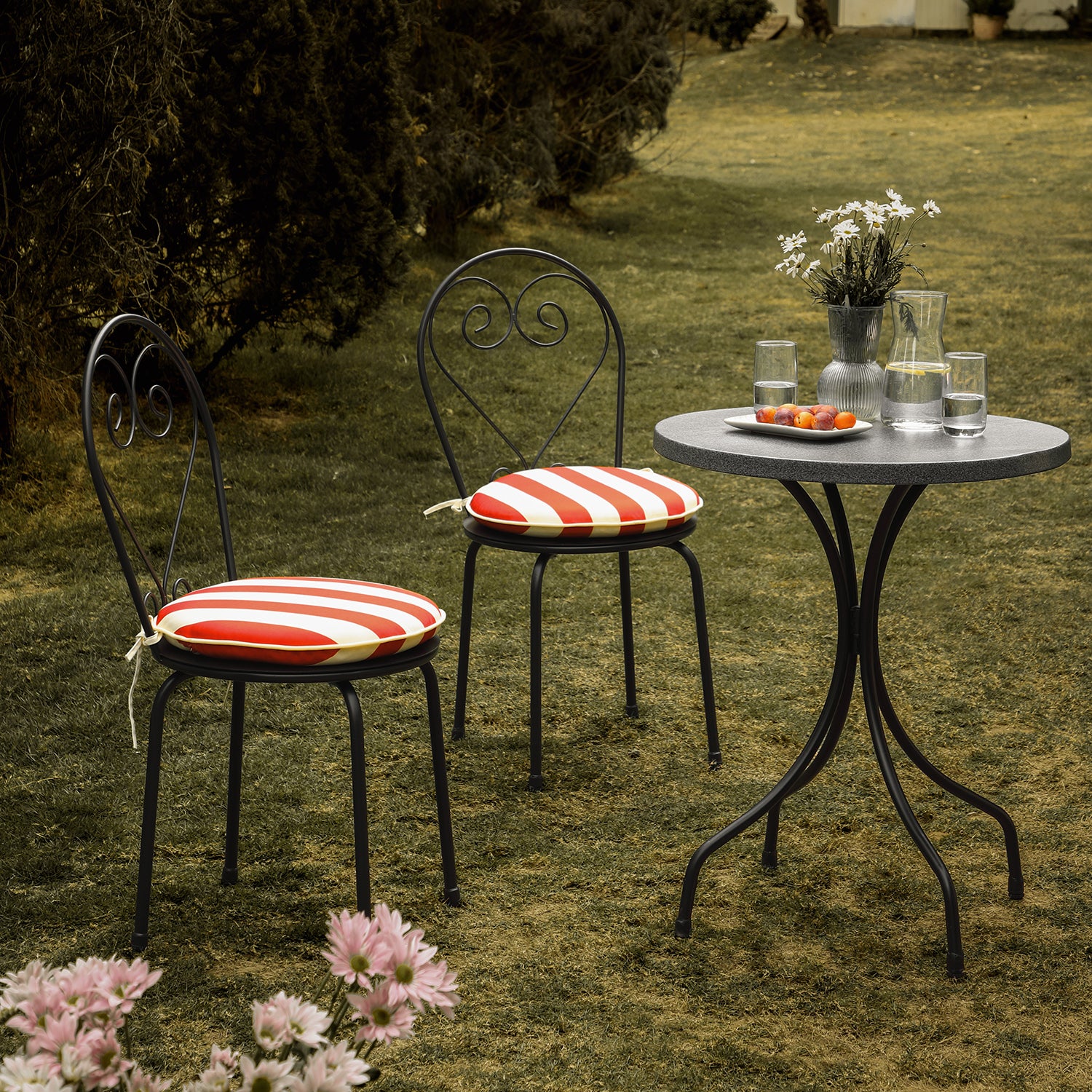 Haymes Metal Indoor and Outdoor Bistro Set, Scarlet Stripe - Image 3