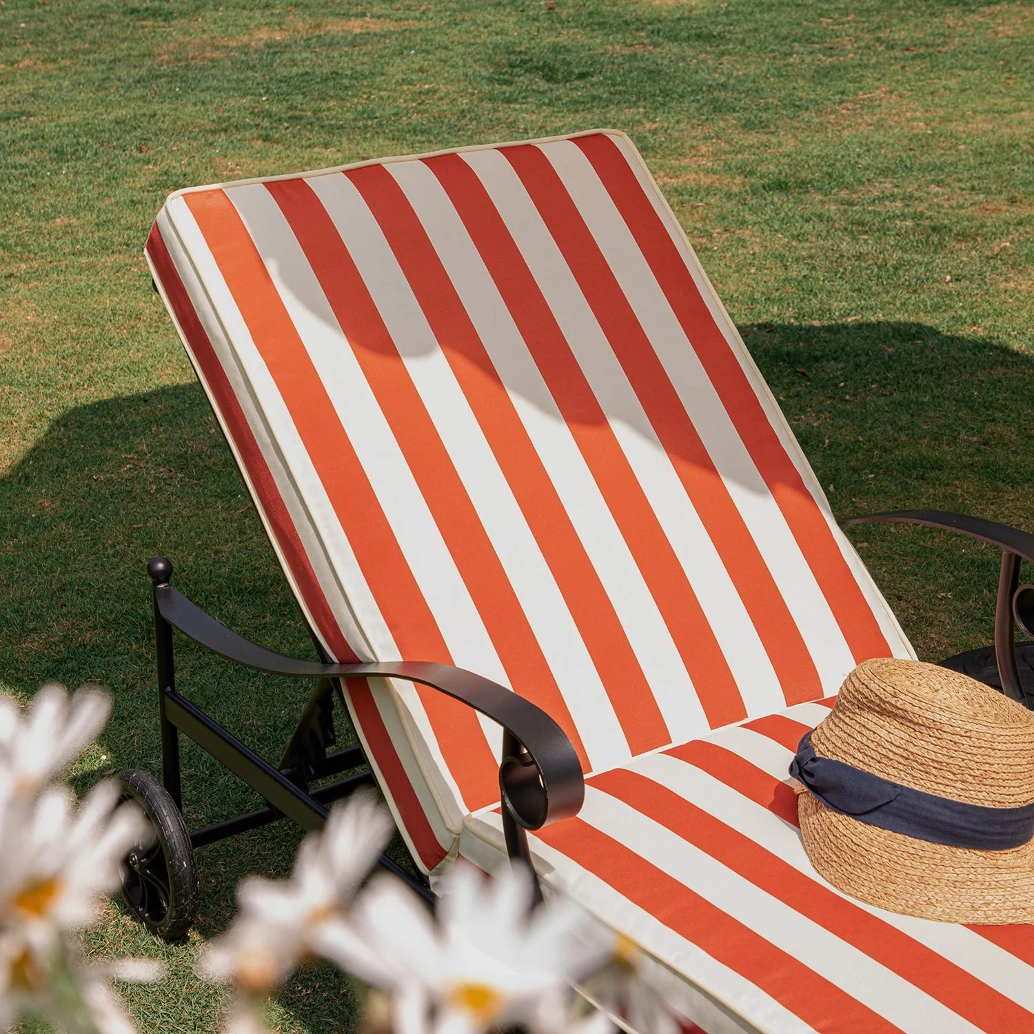 Haymes Metal Sun Lounger with Wheels, Scarlet Stripe - Image 7