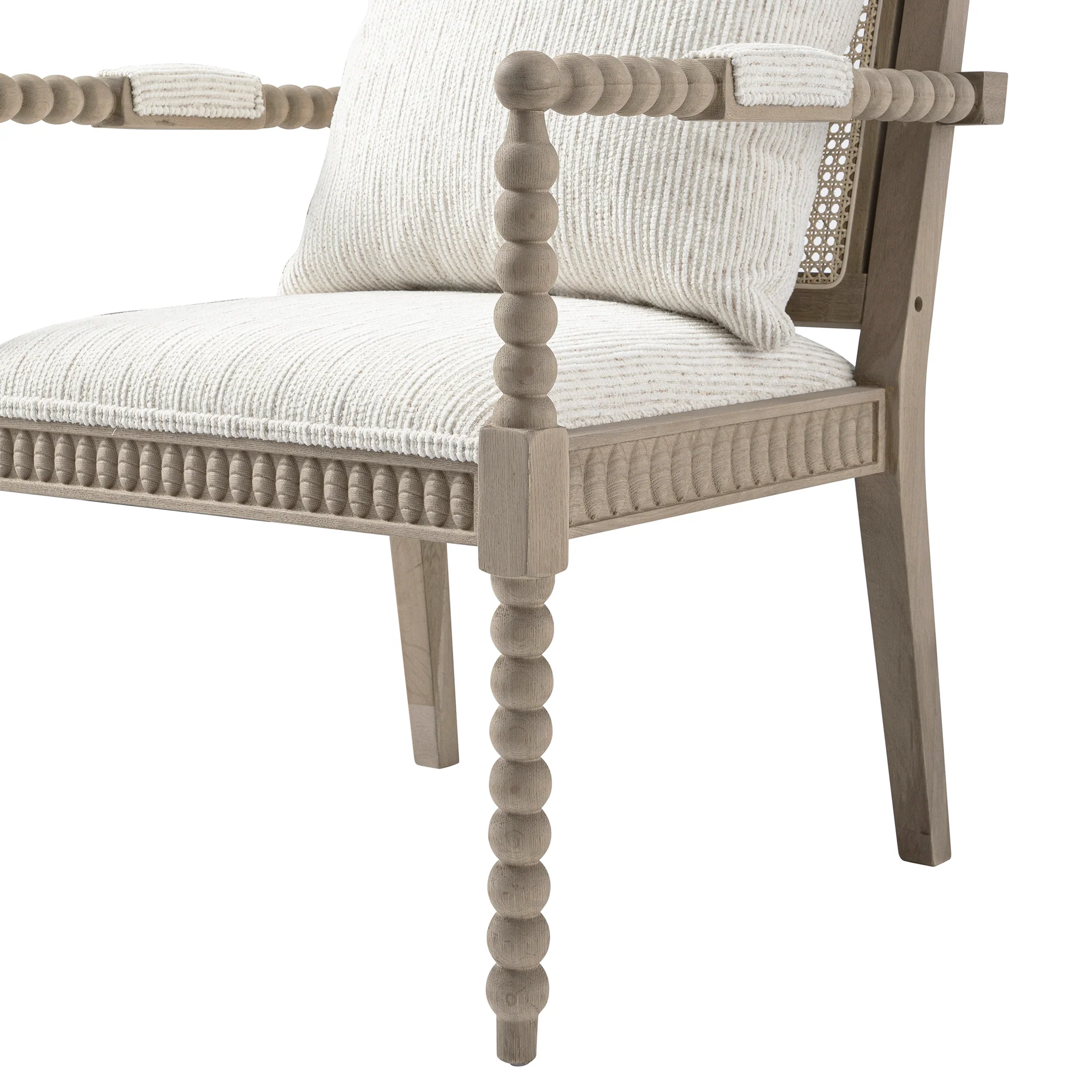 Hemingford Beige Textured Fabric Bobbin Washed Oak Armchair - Image 13