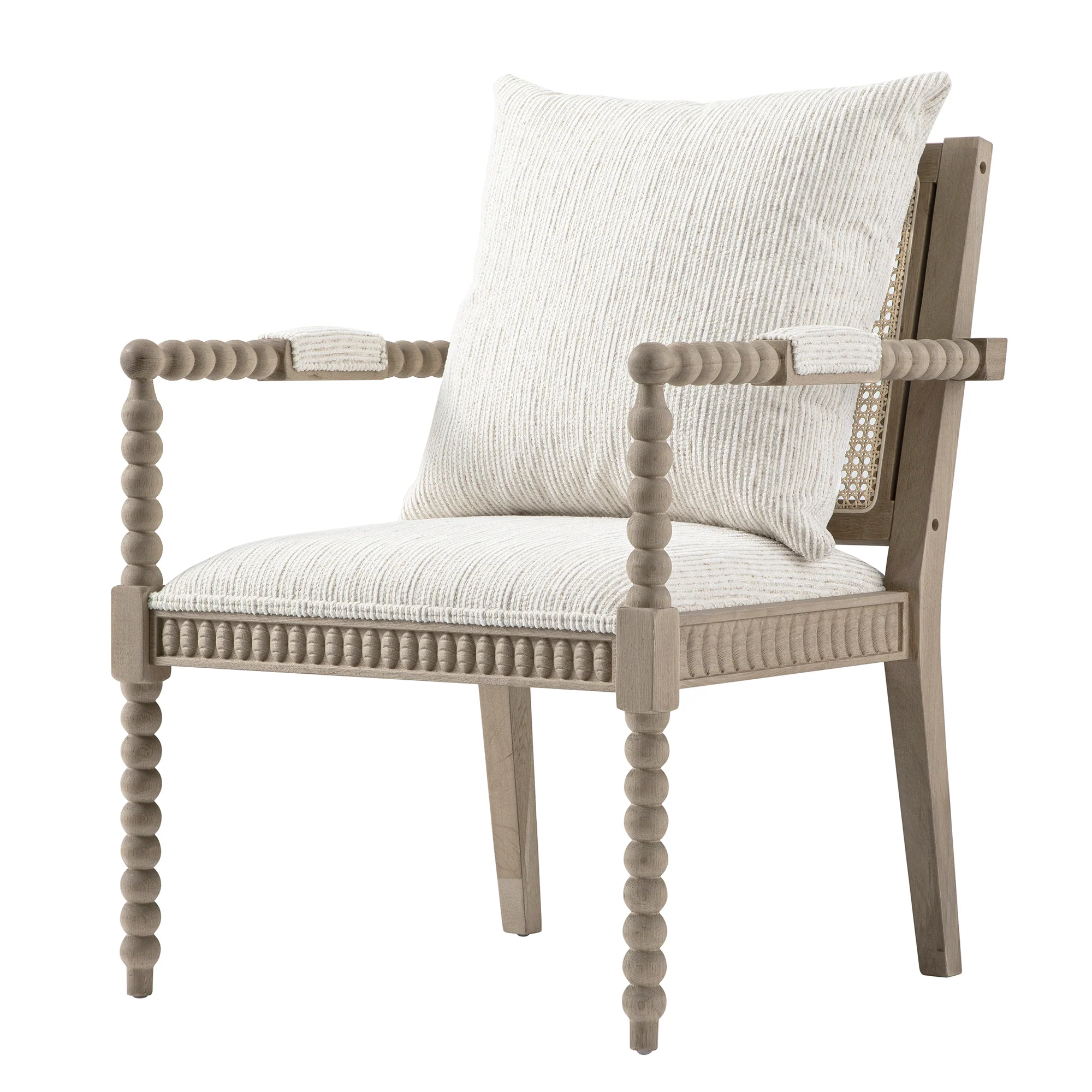 Hemingford Beige Textured Fabric Bobbin Washed Oak Armchair - Image 7