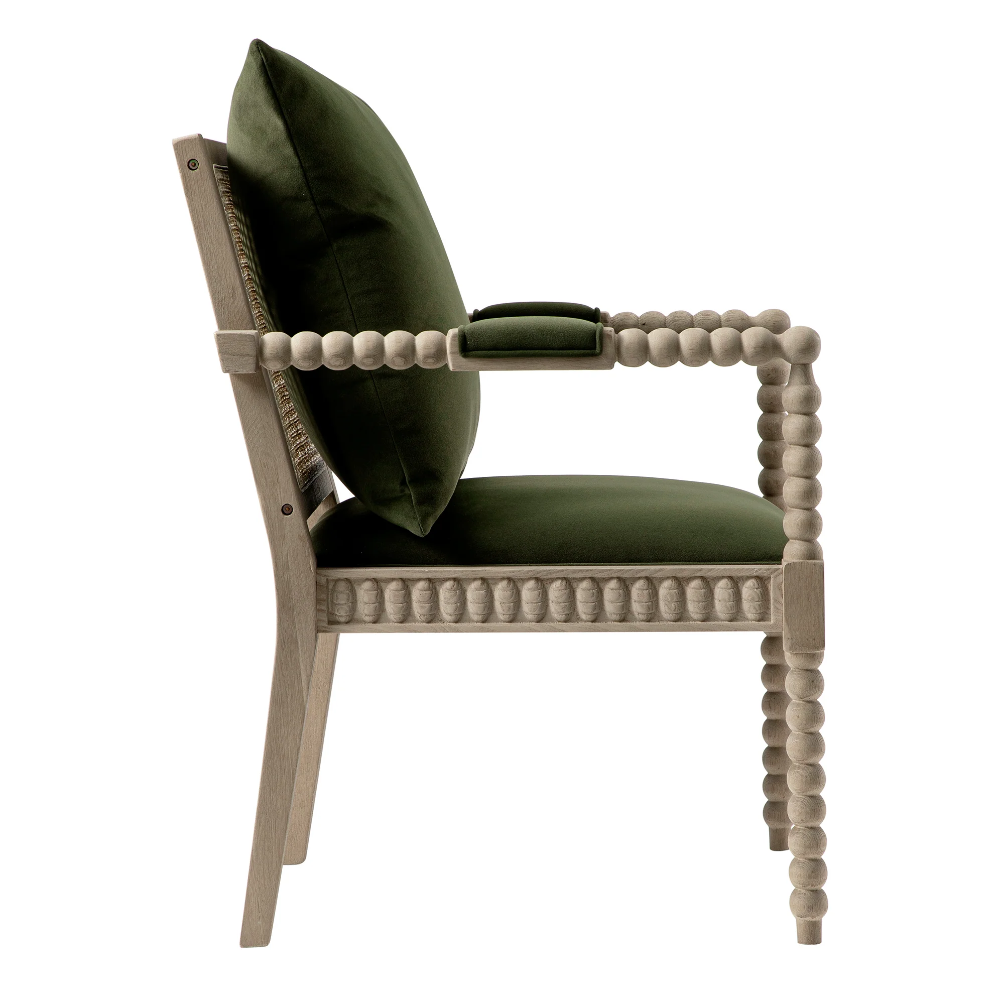 Hemingford Moss Green Velvet Bobbin Washed Oak Armchair - Image 11