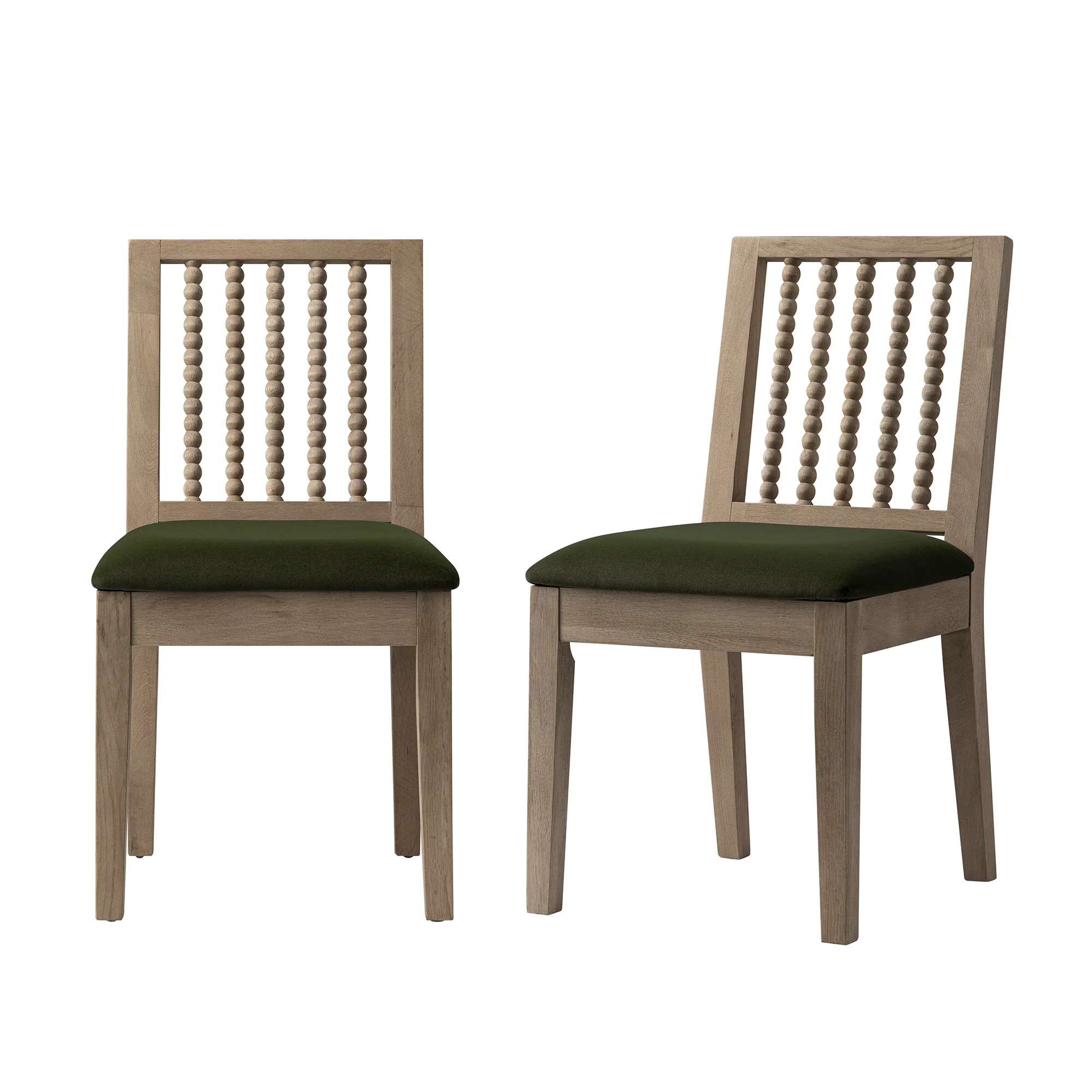 Hemingford Set of 2 Moss Green Velvet Bobbin Spindle Washed Oak Dining Chairs - Image 10