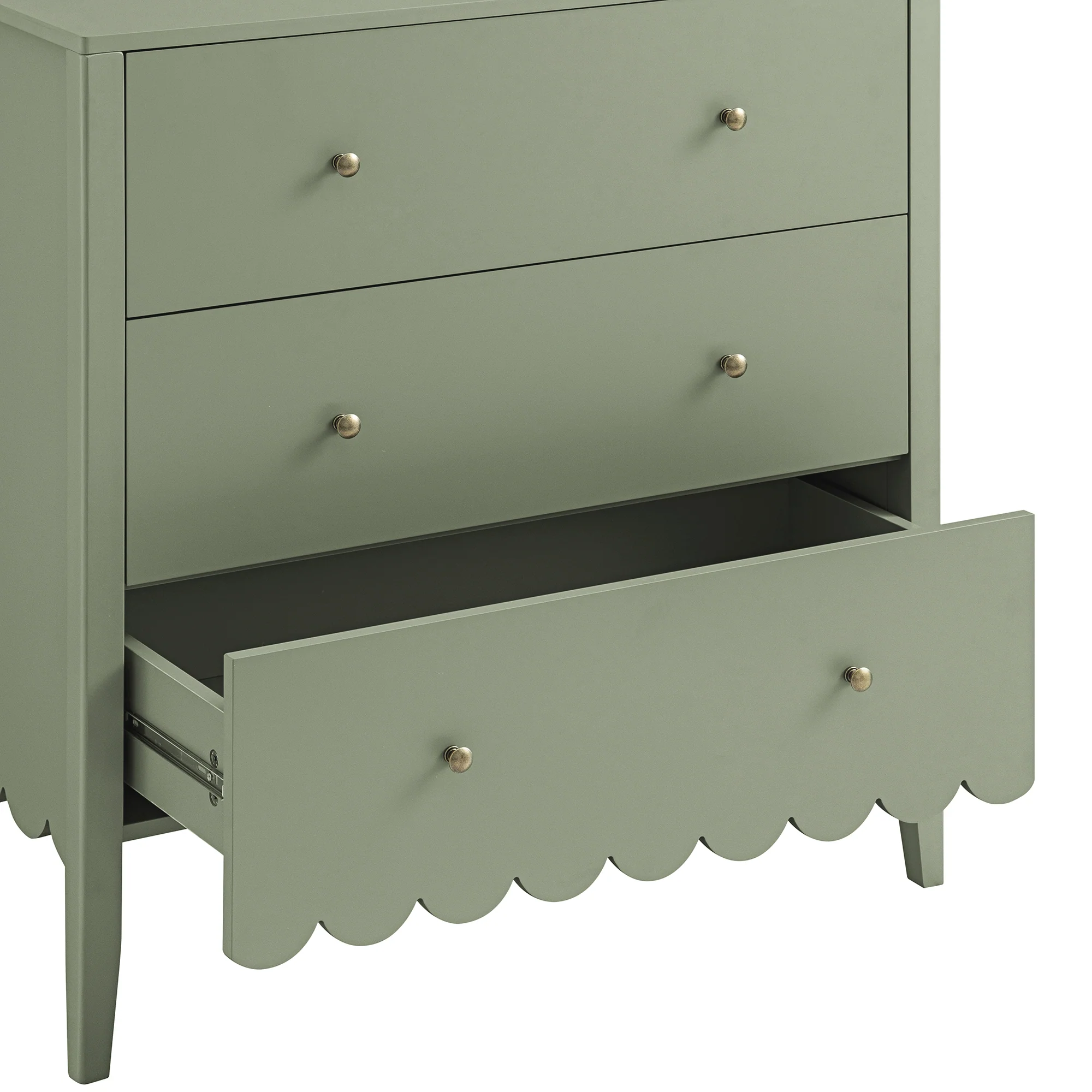 Henley Scalloped Edge 3 Drawer Chest, Sage Green - Image 12