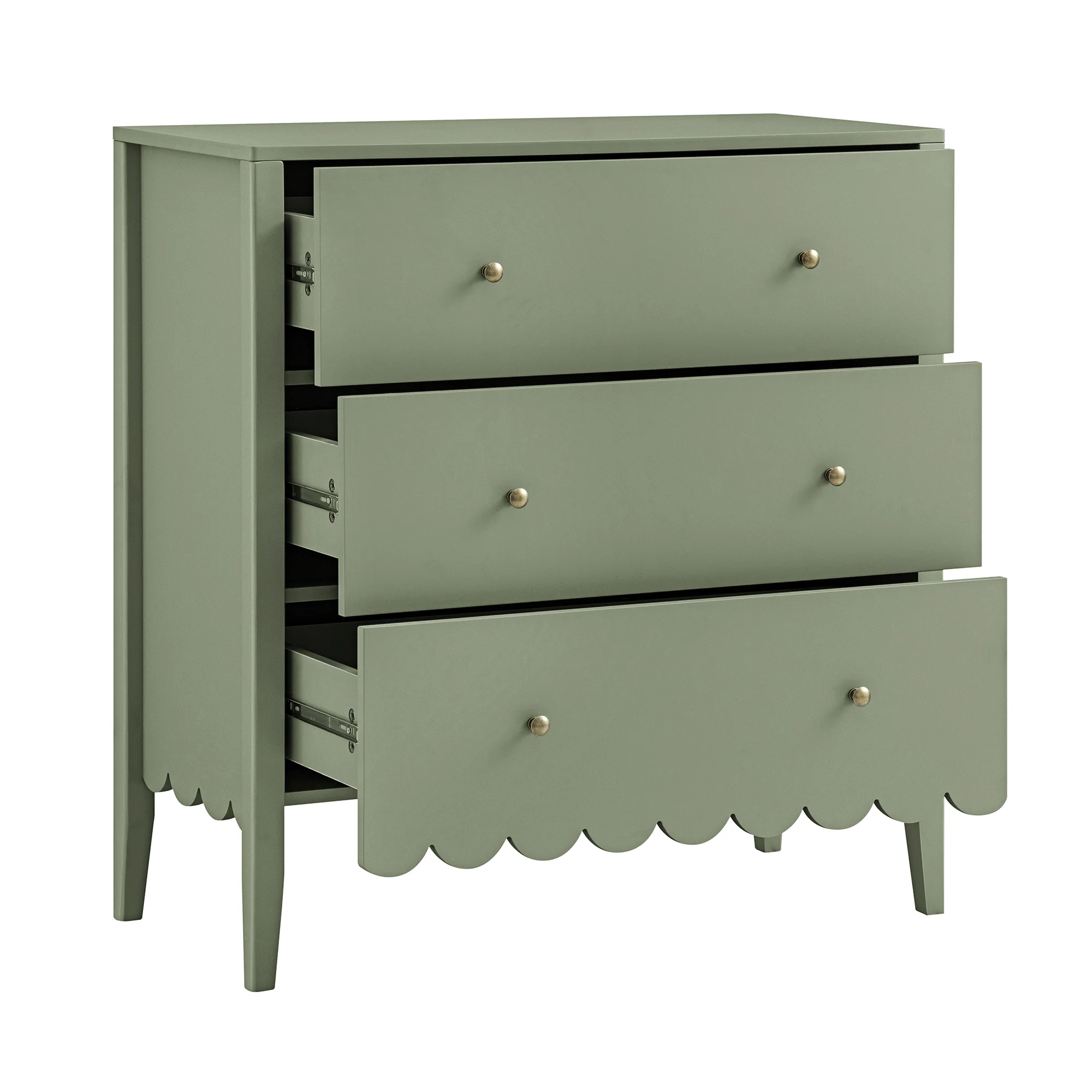 Henley Scalloped Edge 3 Drawer Chest, Sage Green - Image 9