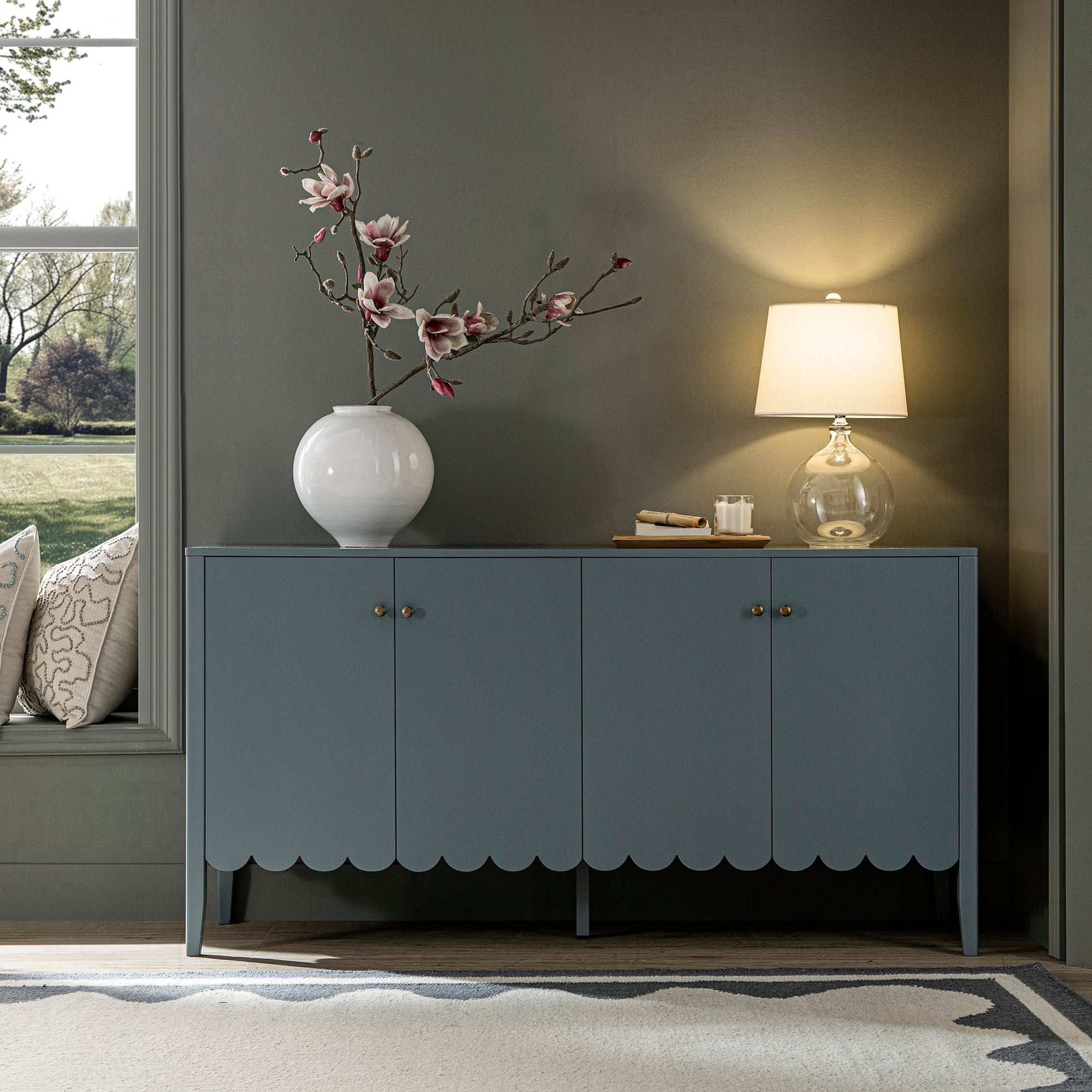 Henley Scalloped Edge 150cm Wide Sideboard, Blue Spruce - Image 4
