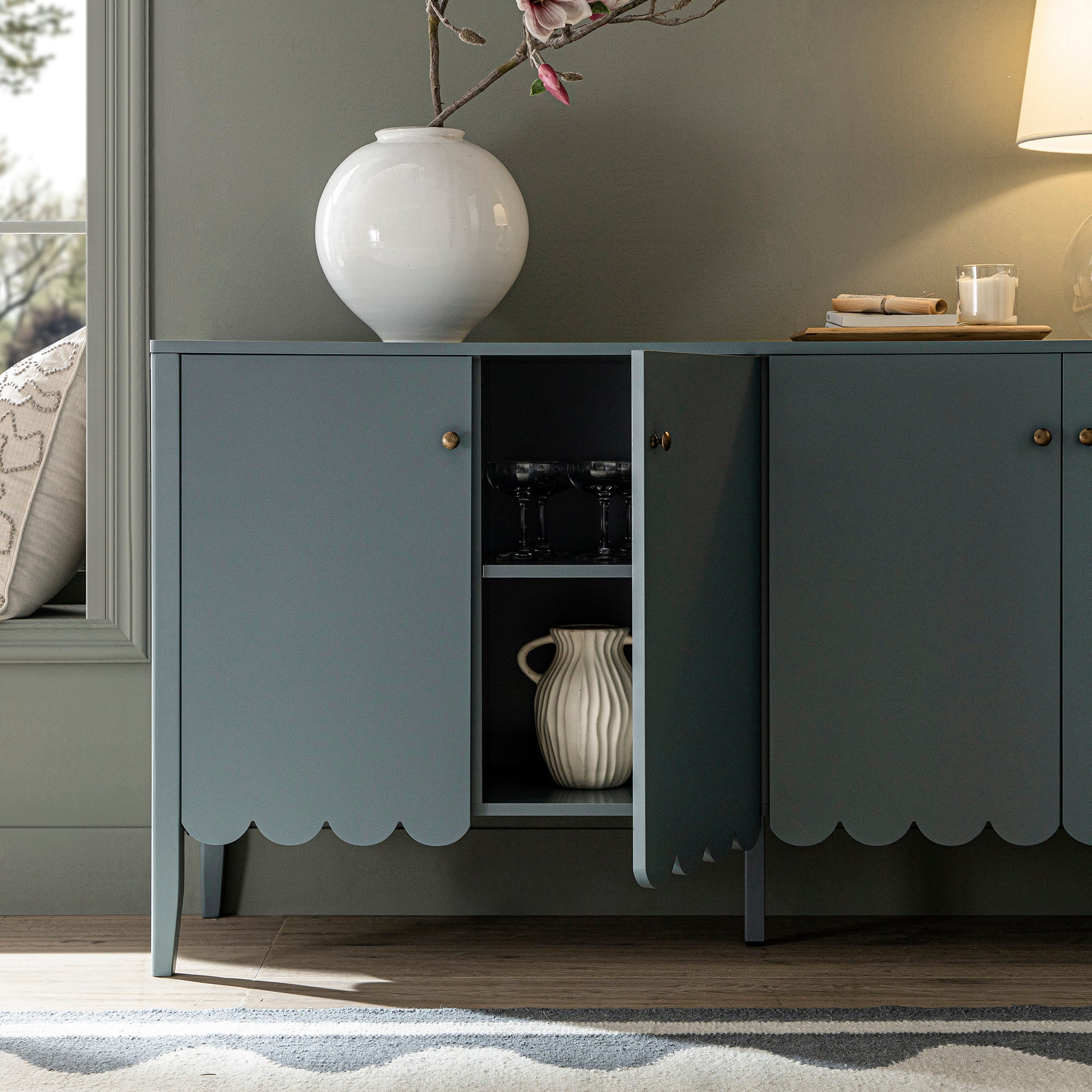 Henley Scalloped Edge 150cm Wide Sideboard, Blue Spruce - Image 5