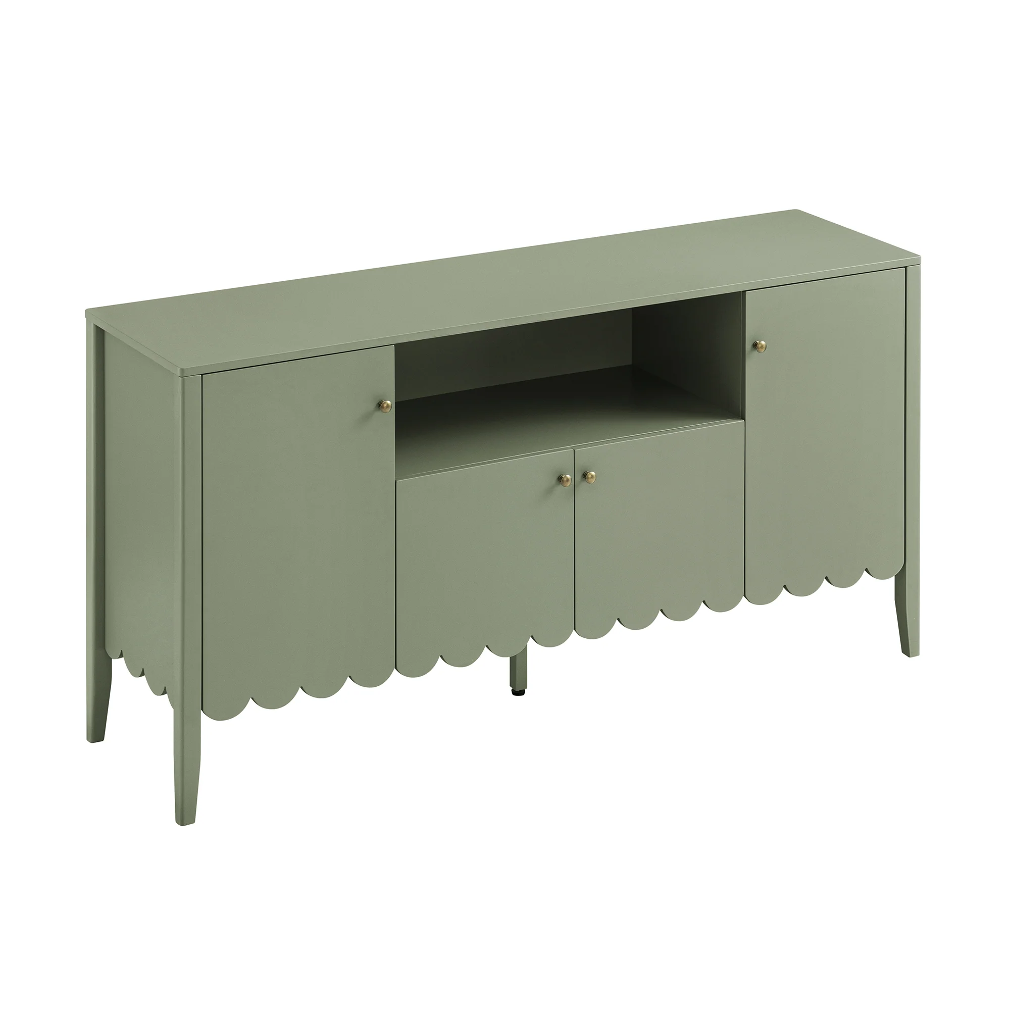 Henley Scalloped Edge 150cm Wide Sideboard with Open Shelf, Sage Green - Image 10
