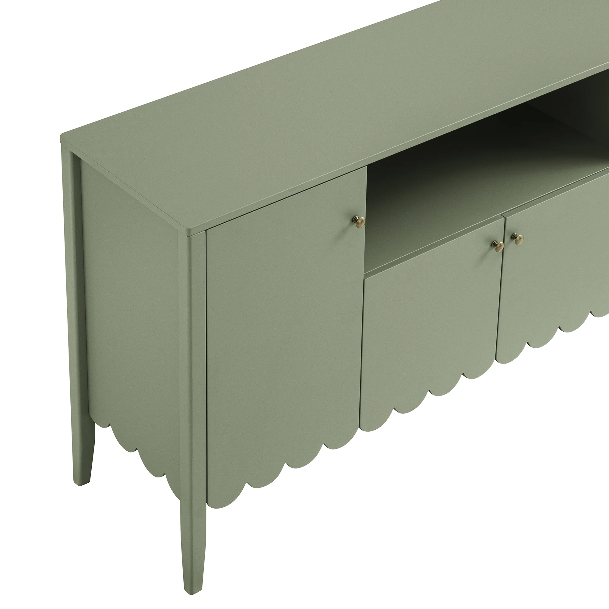 Henley Scalloped Edge 150cm Wide Sideboard with Open Shelf, Sage Green - Image 13
