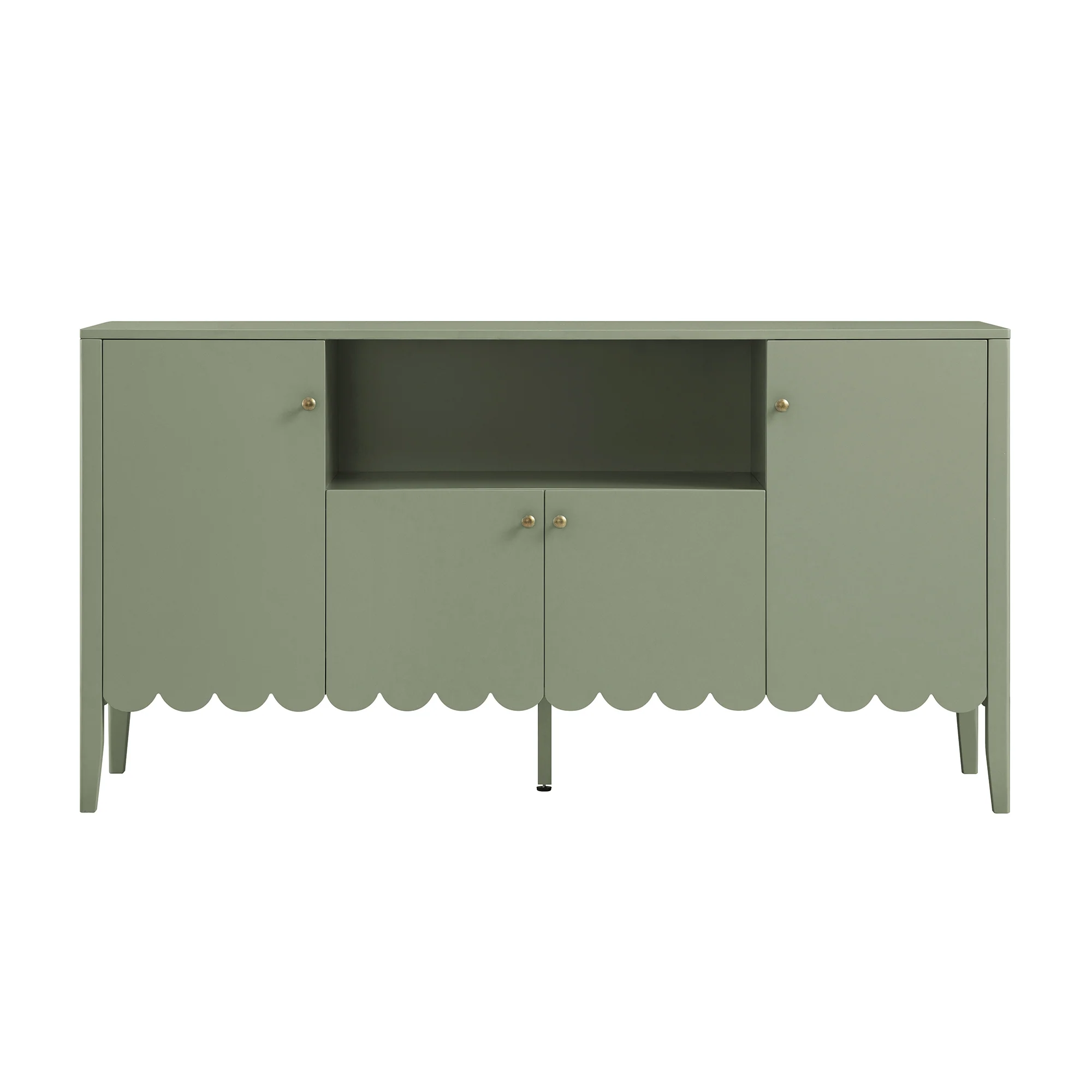 Henley Scalloped Edge 150cm Wide Sideboard with Open Shelf, Sage Green - Image 5