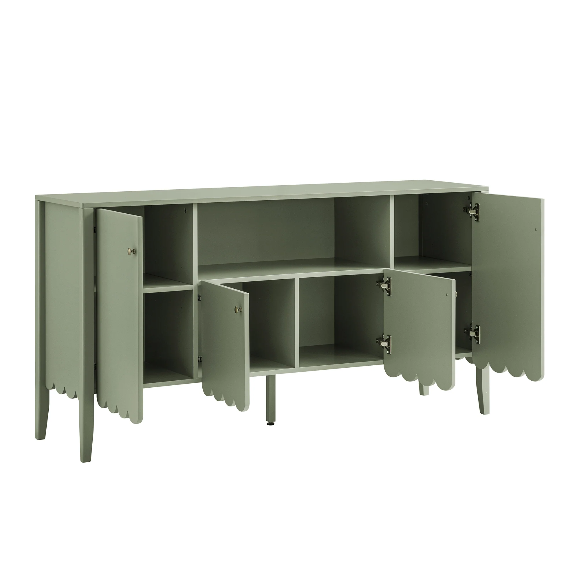 Henley Scalloped Edge 150cm Wide Sideboard with Open Shelf, Sage Green - Image 9