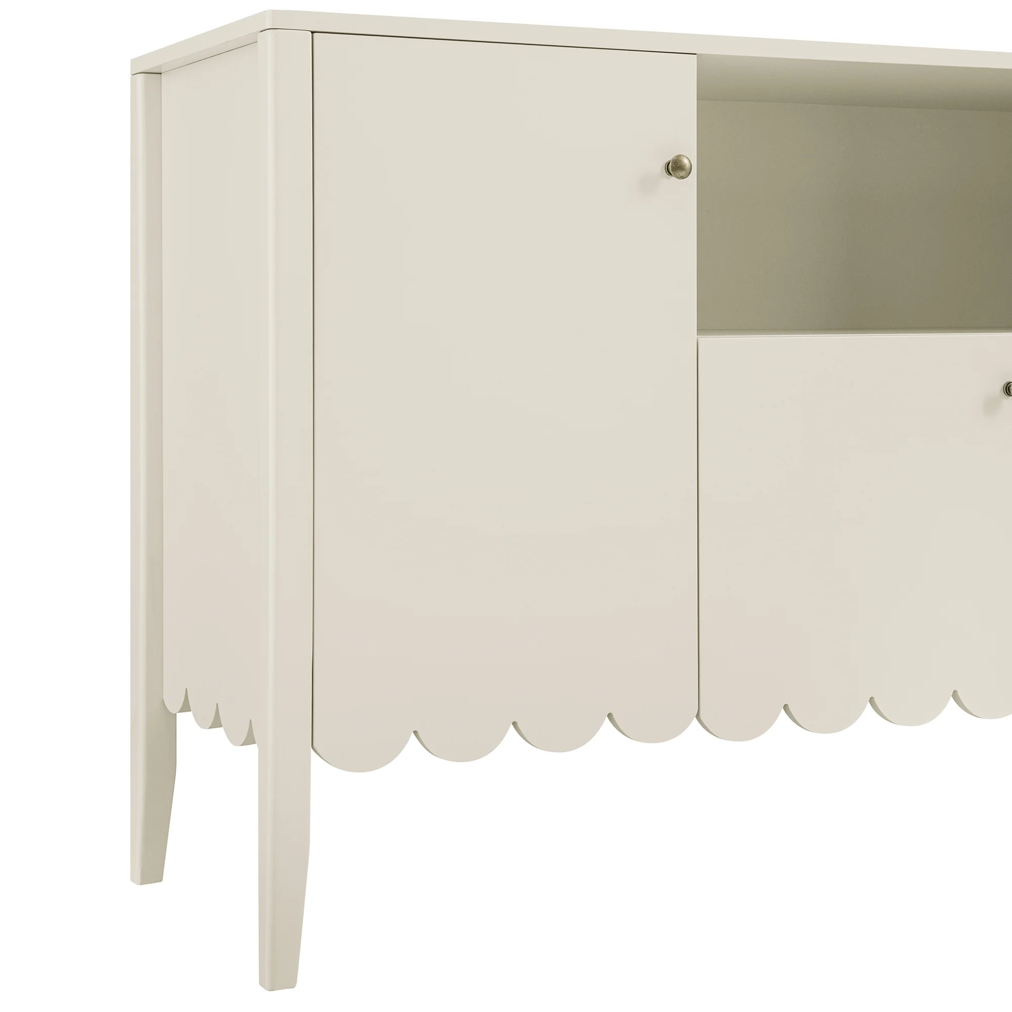 Henley Scalloped Edge 150cm Wide Sideboard with Open Shelf, Light Sand - Image 13