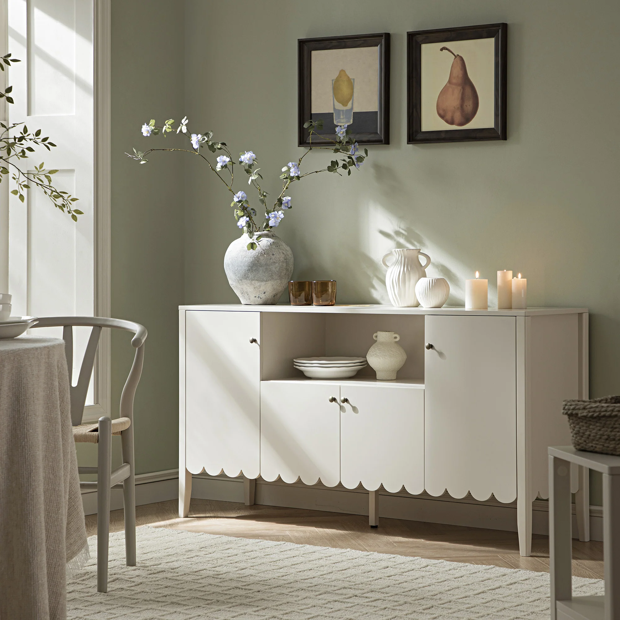 Henley Scalloped Edge 150cm Wide Sideboard with Open Shelf, Light Sand - Image 2