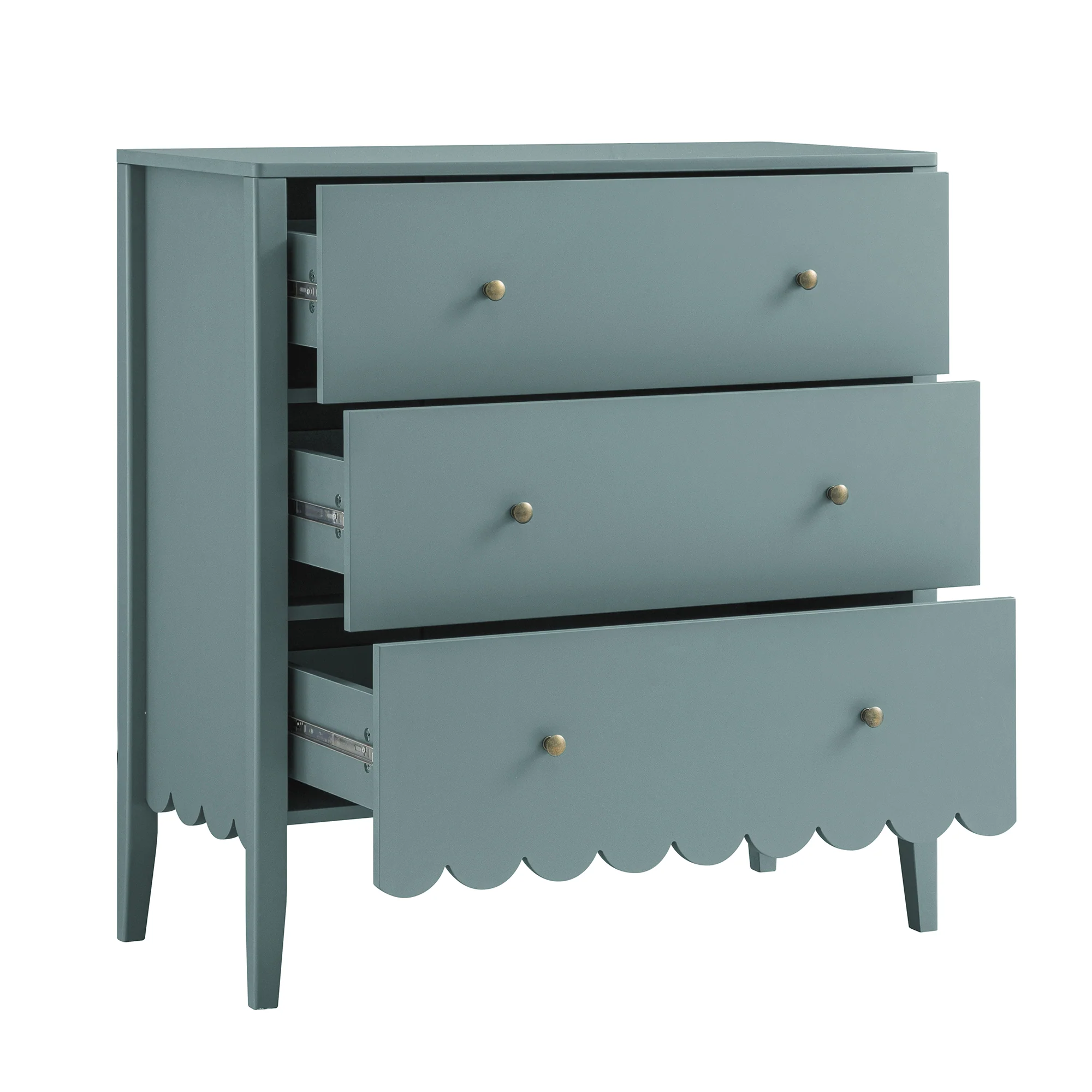 Henley Scalloped Edge 3 Drawer Chest, Blue Spruce - Image 9