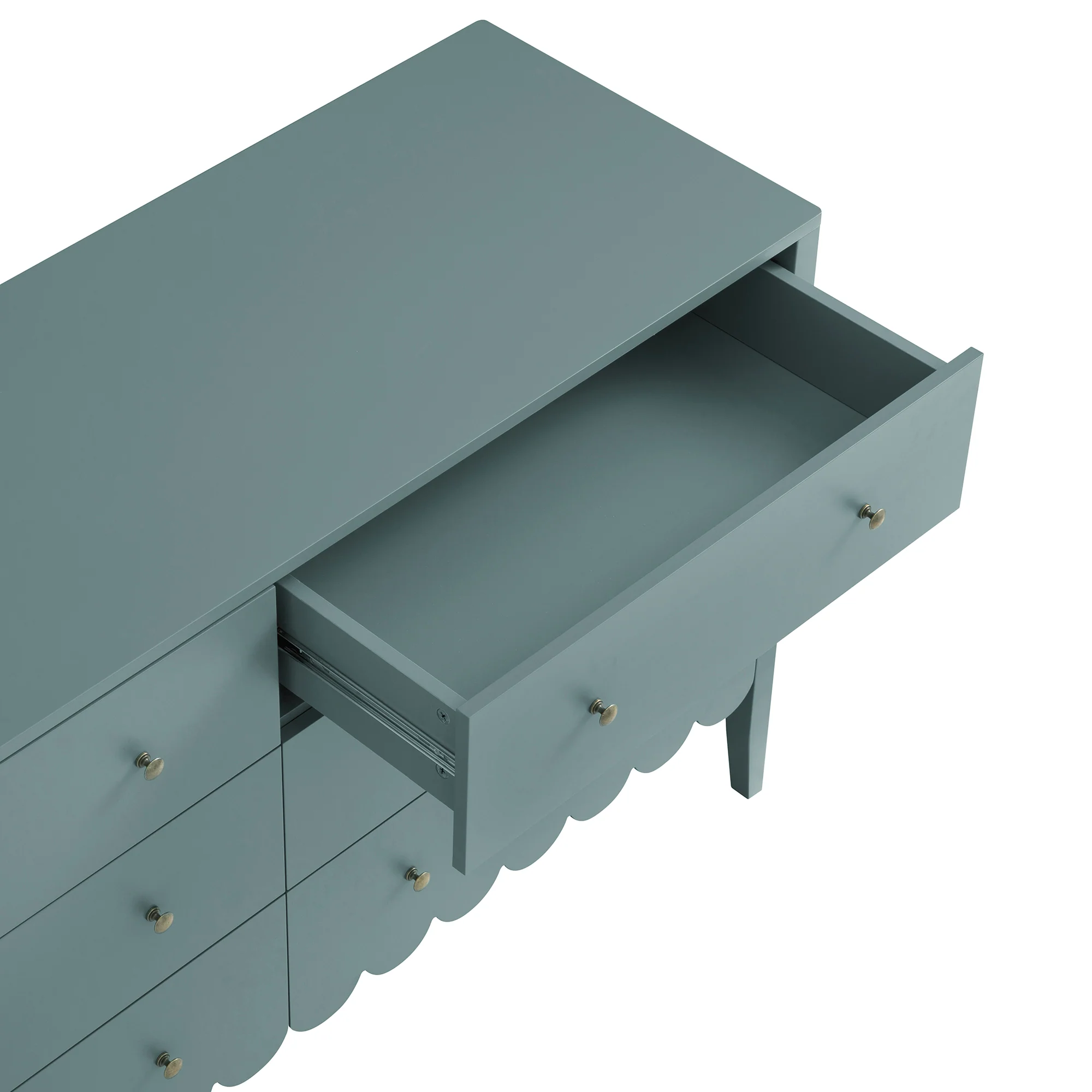 Henley Scalloped Edge 6 Drawer 140cm Wide Chest, Blue Spruce - Image 13