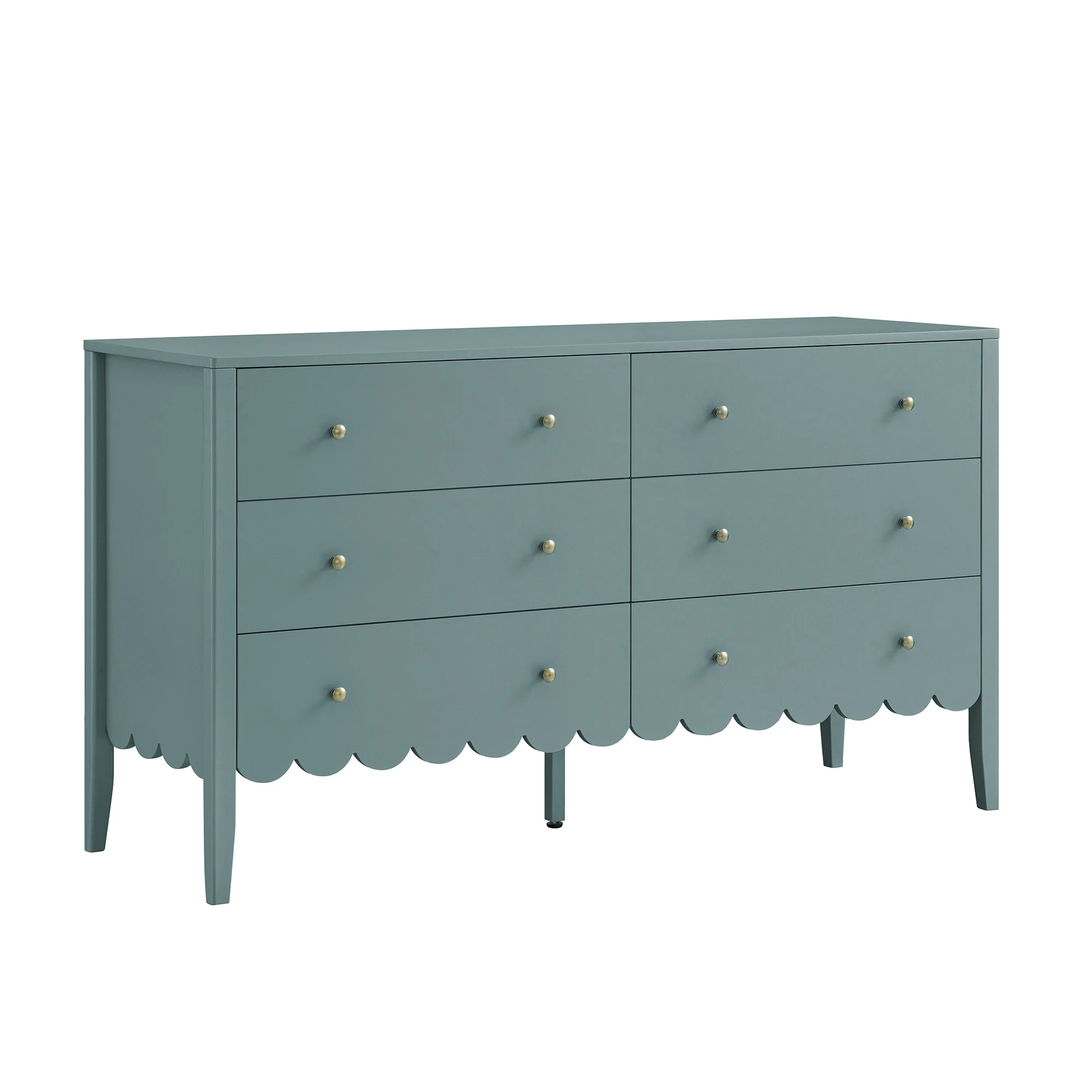 Henley Scalloped Edge 6 Drawer 140cm Wide Chest, Blue Spruce - Image 5