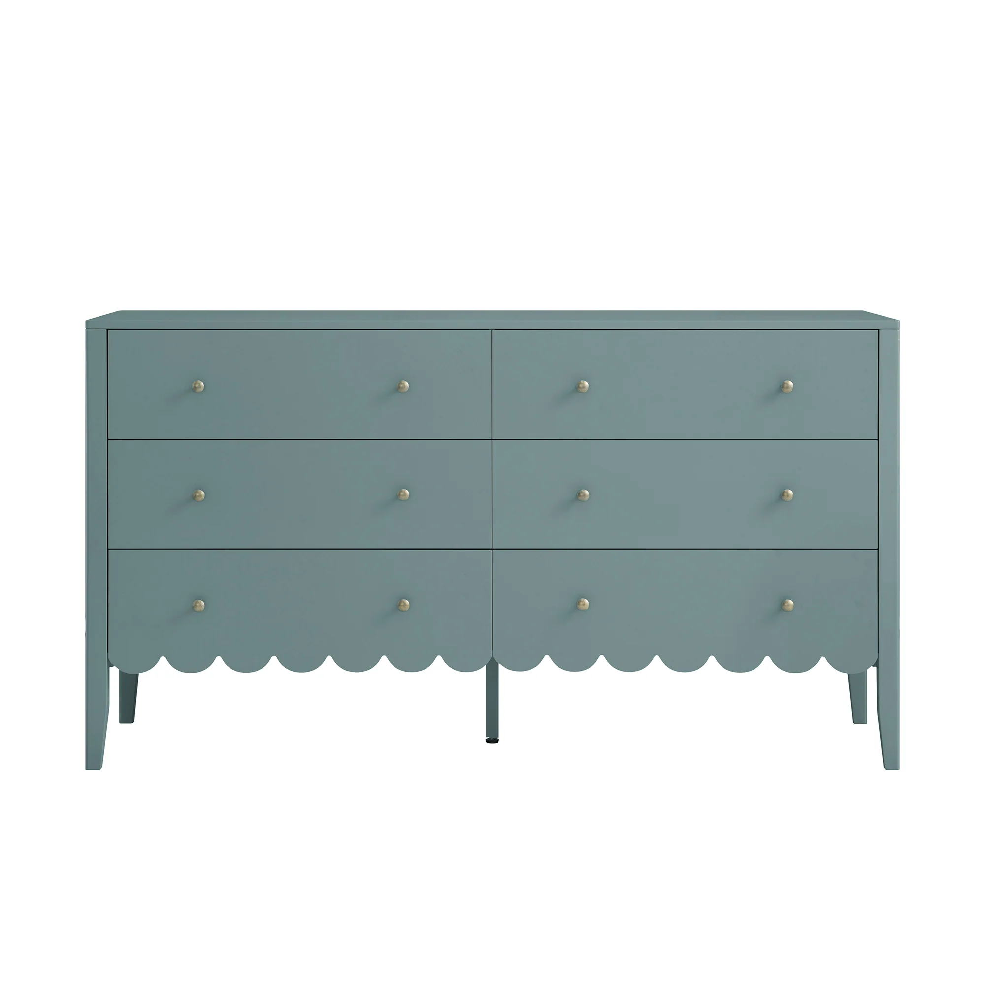 Henley Scalloped Edge 6 Drawer 140cm Wide Chest, Blue Spruce - Image 6