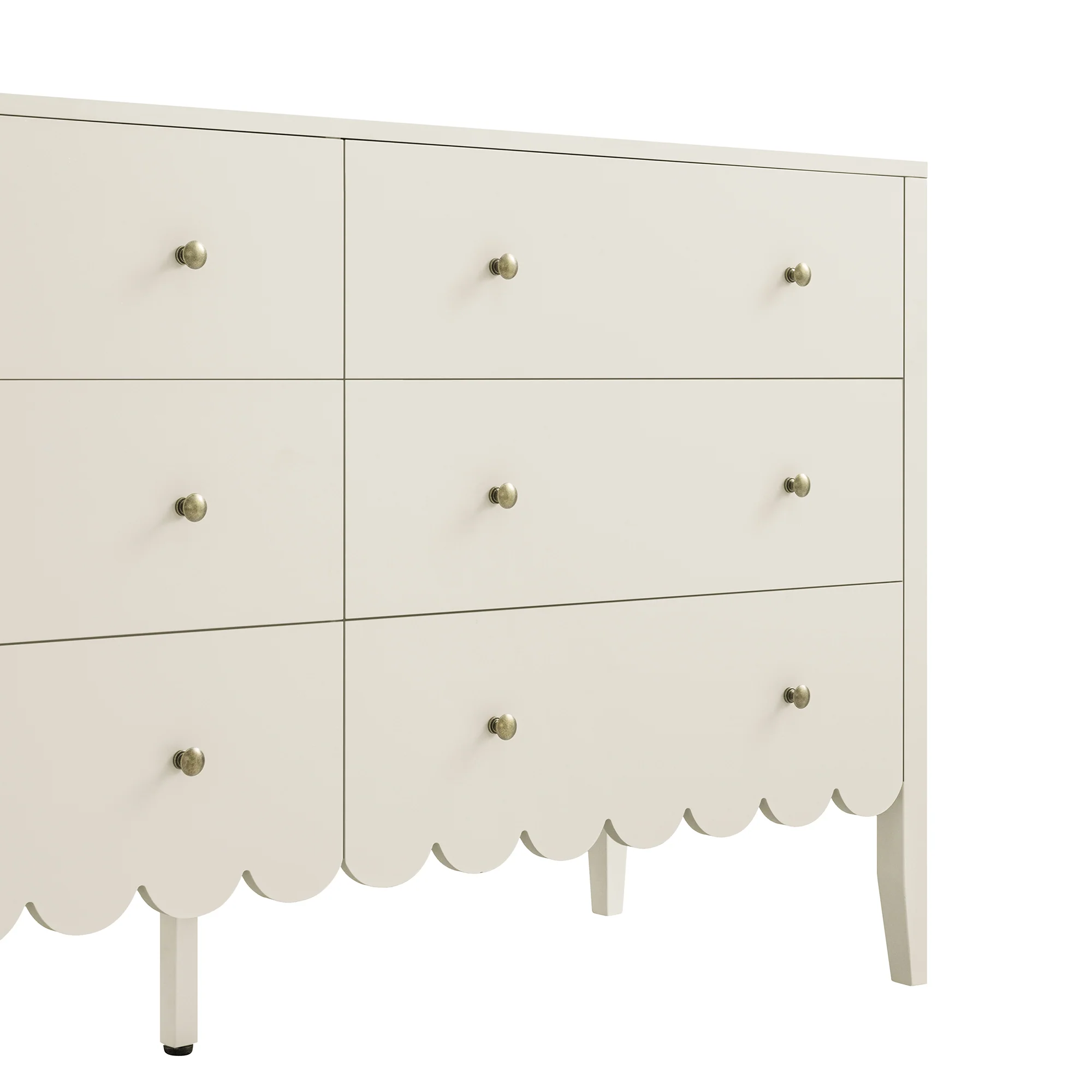 Henley Scalloped Edge 6 Drawer 140cm Wide Chest, Light Sand - Image 12